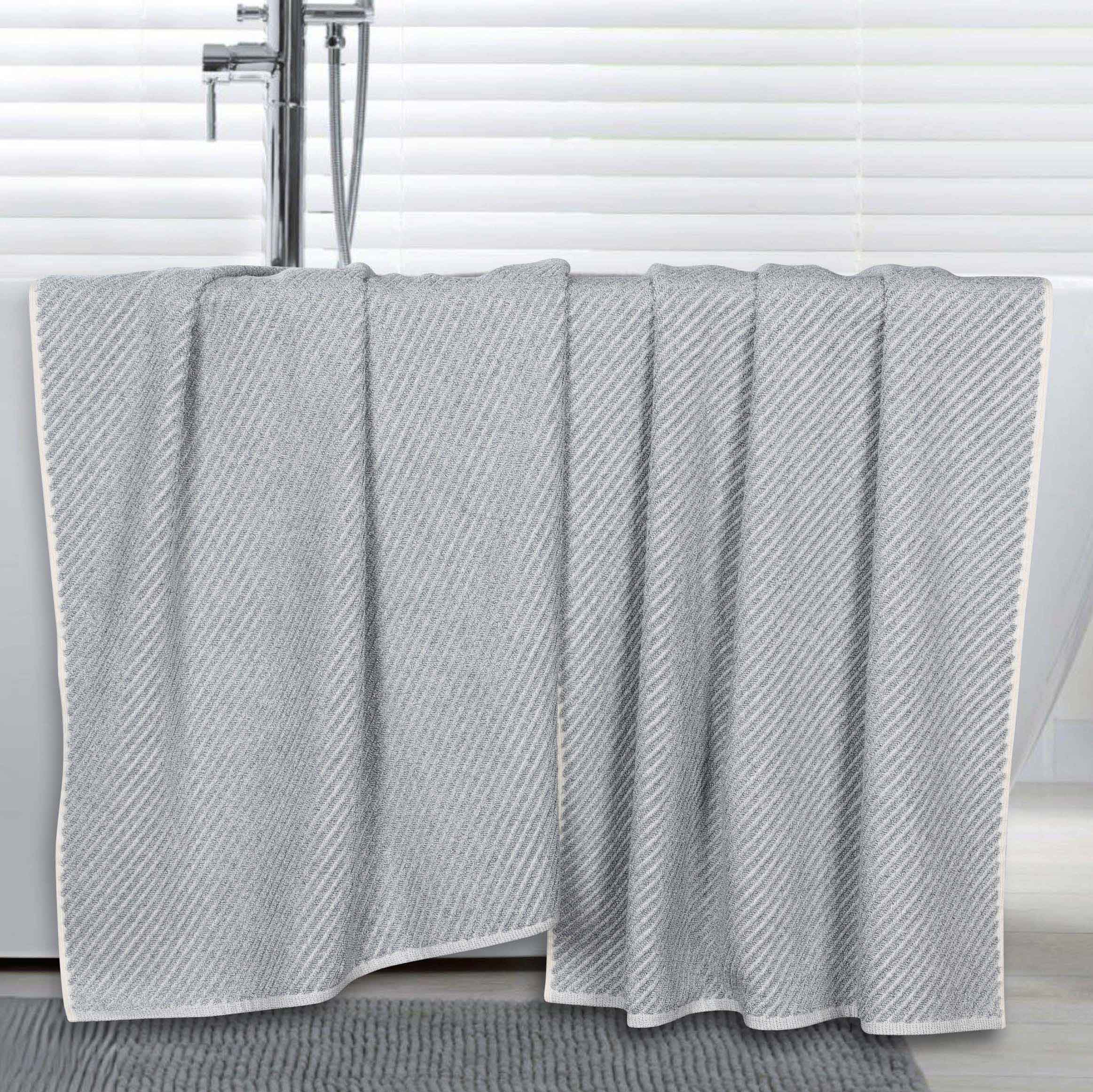 Premium Cotton Blend Diagonal Stripes Bath Towels Set of 2 - Ultra Soft & Absorbent Bath Sheets for Spa, Beach & Luxury Bathroom Decor