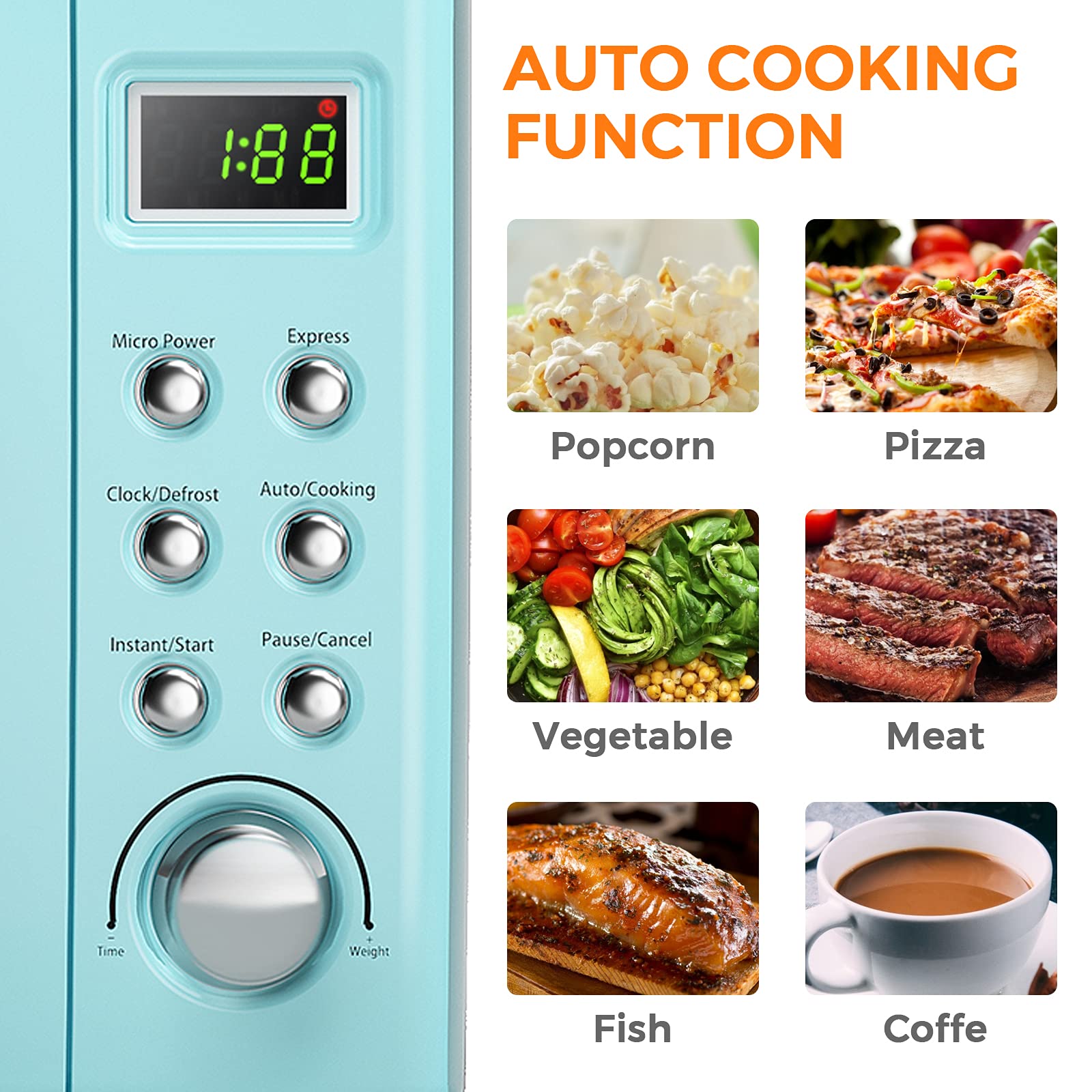 ARLIME 0.7Cu.ft 700W Small Countertop Microwave Oven with 5 Power Levels, Auto Cook & Defrost Functions, Stainless Steel Interior, LED Display - Retro Style Compact Microwave for Kitchen, Dorm, RV, Office & Small Spaces (Green)