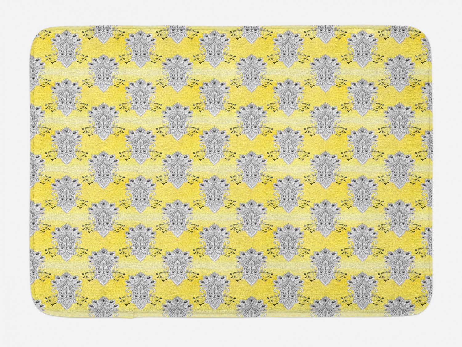 Ambesonne Ethnic Bath Mat - Oriental Floral Watercolor Design, Non-Slip Plush Bathroom Rug, 30