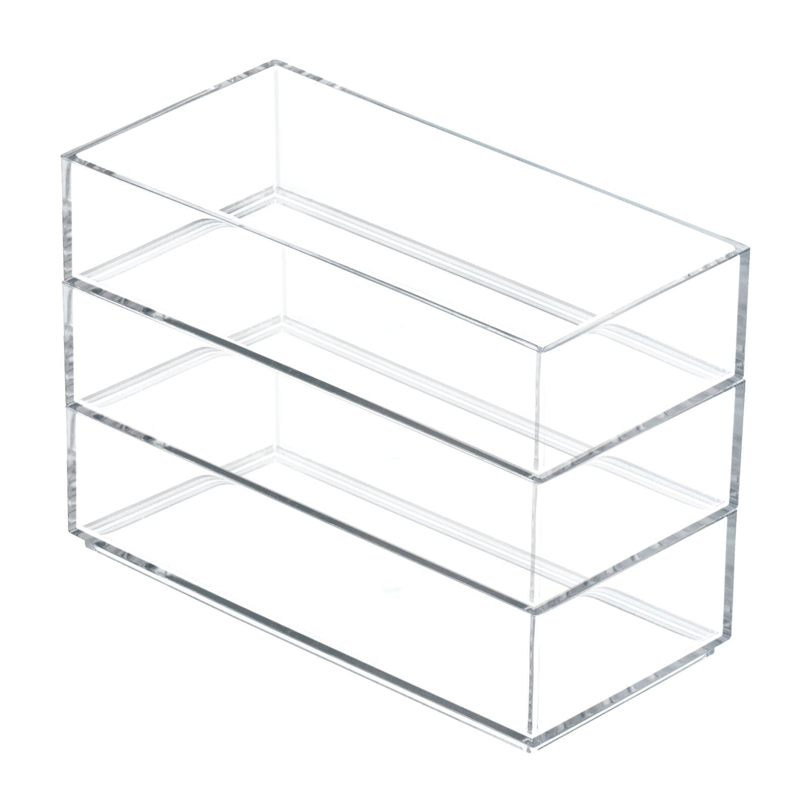 mDesign Stackable Makeup Organizer Set of 3 - Clear Cosmetic Storage Boxes for Nail Polish, Lipstick & Beauty Products - Bathroom & Bedroom Organization Solutions