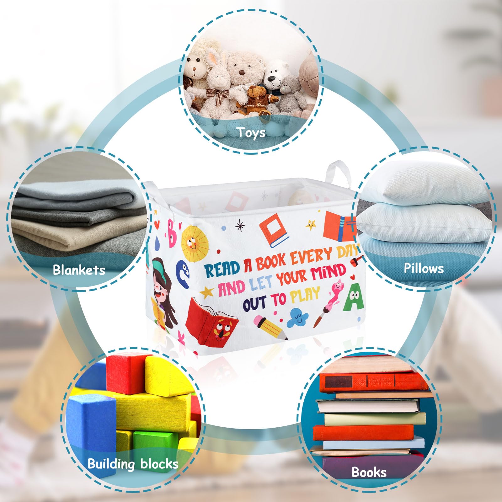 Domensi 4-Pack Foldable Kids Book Storage Bins - 15.7 x 11.8 x 11.8 Inch Rectangle Book Organizer for Nursery, Classroom & Library | Collapsible Book Basket for Bedroom, Closet & Playroom Organization | Perfect for Toy Storage, Book Display & Kids Room Decor