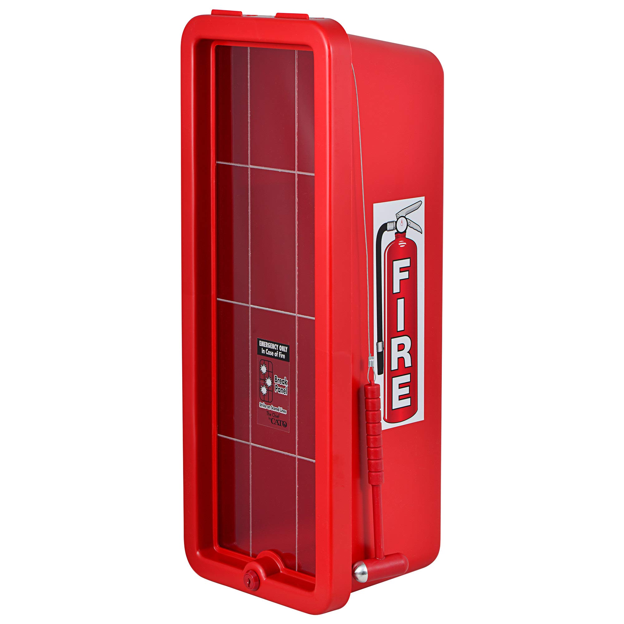 Red Surface-Mounted Fire Extinguisher Cabinet with Hammer - Holds 10 lb. Extinguisher | Indoor/Outdoor Wall Storage for Home, Office & Garage Safety