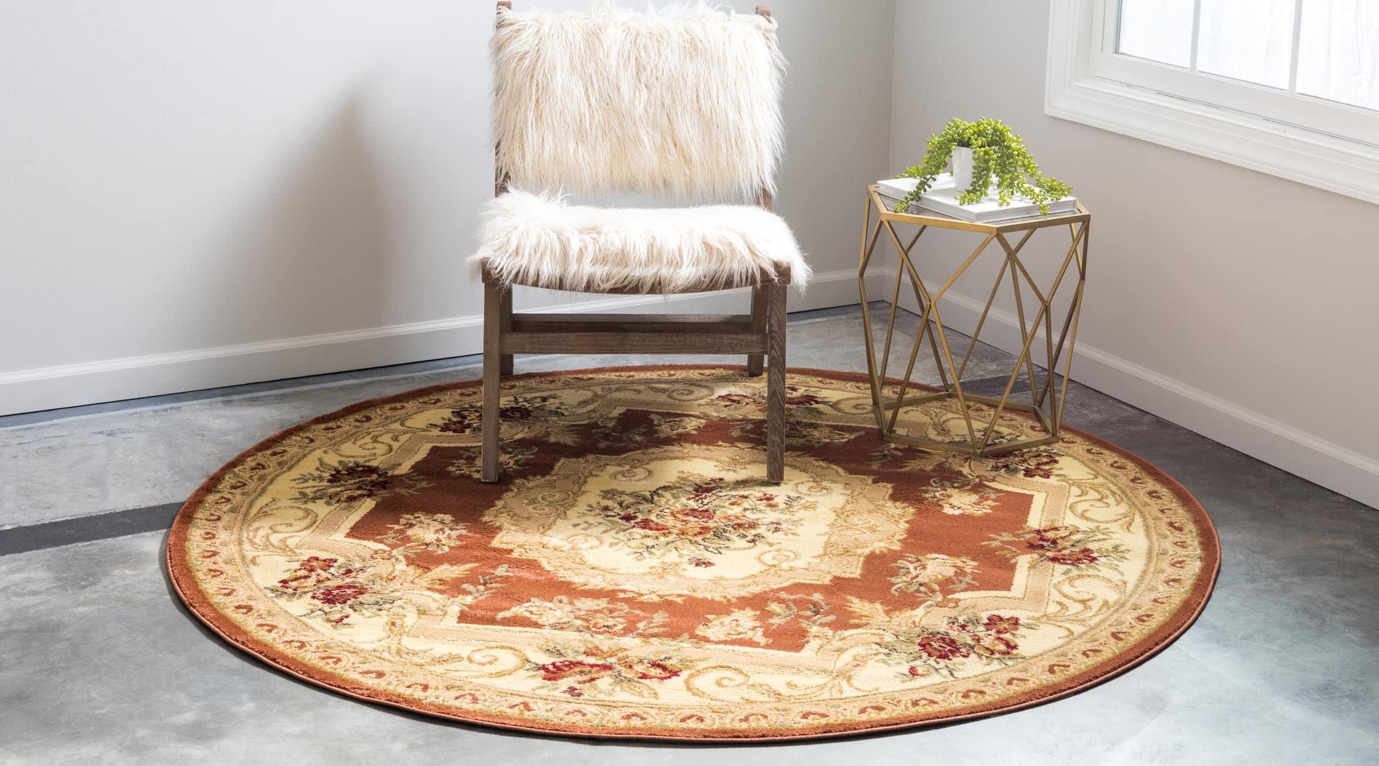 Chateau Collection 6 Ft Round Brick Red Area Rug - Soft Medium Pile for Kitchens & Dining Rooms | Perfect for Farmhouse, Boho & Modern Home Decor