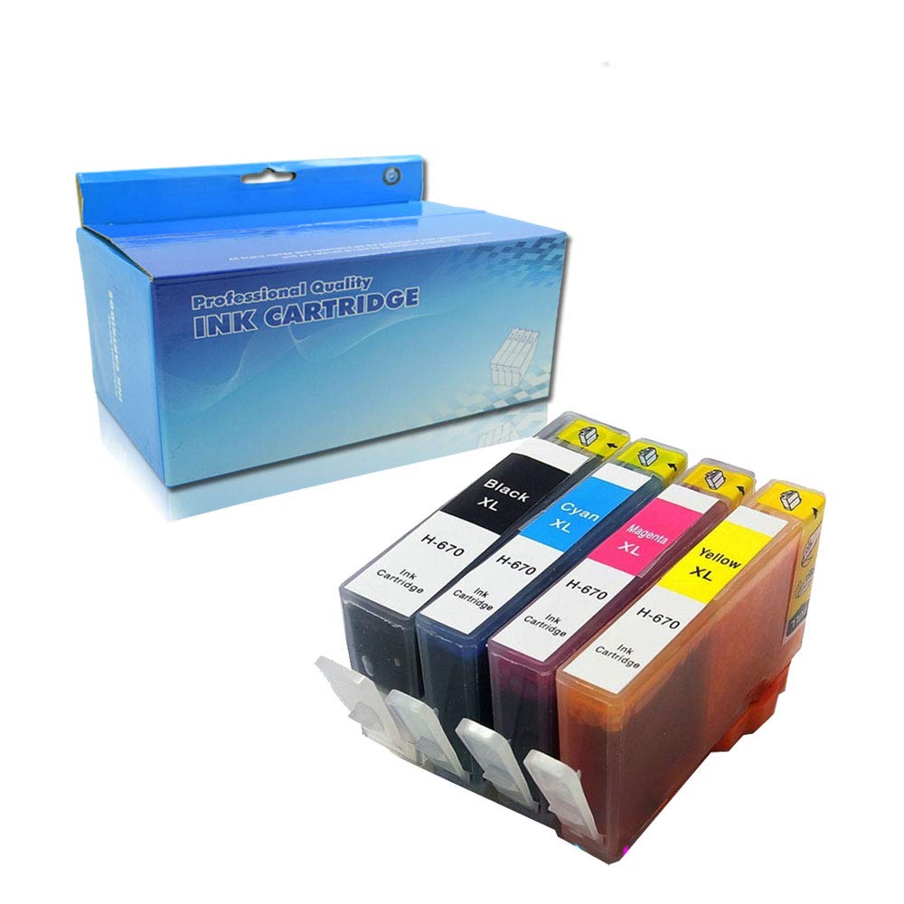OGOUGUAN Compatible Ink Cartridges Replacement for HP 670 & HP 670 XL - Works with HP Deskjet 3525, 4615, 4625, 5525, 6525 Series Printers (4-Pack: 1 Black, 1 Magenta, 1 Cyan, 1 Yellow) - High-Quality Printing for Home Office & School Projects