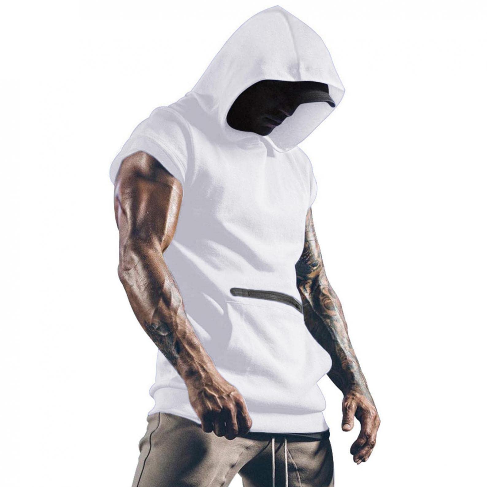 TOWMUS Men's Workout Hooded Tank Top - Sleeveless Gym Shirt with Pocket for Bodybuilding & Muscle Training | Perfect for Weightlifting, Running & Fitness