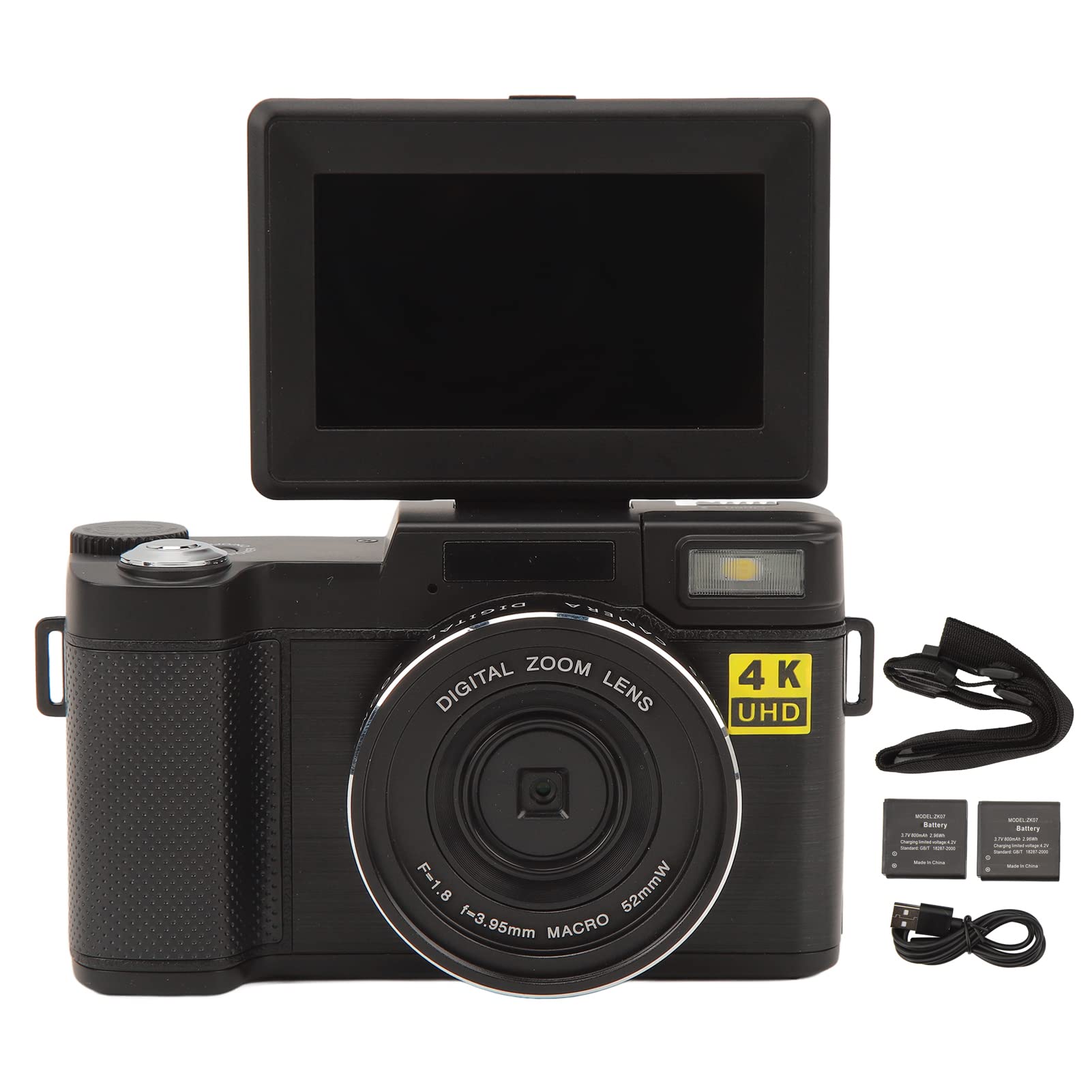 4K Vlogging Camera with 3.2-inch IPS Screen, 16X Digital Zoom & Wide Angle Lens - Anti-Shake Digital Camera for YouTube, Travel & Content Creation