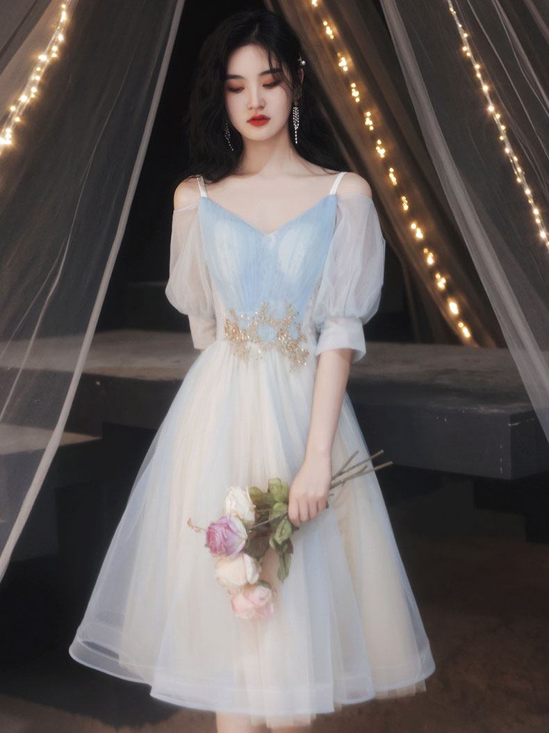 Elegant Blue A-Line Tulle Lace Short Prom Dress | Homecoming Party Dress | Perfect for Prom Night, Homecoming Dance & Special Occasions