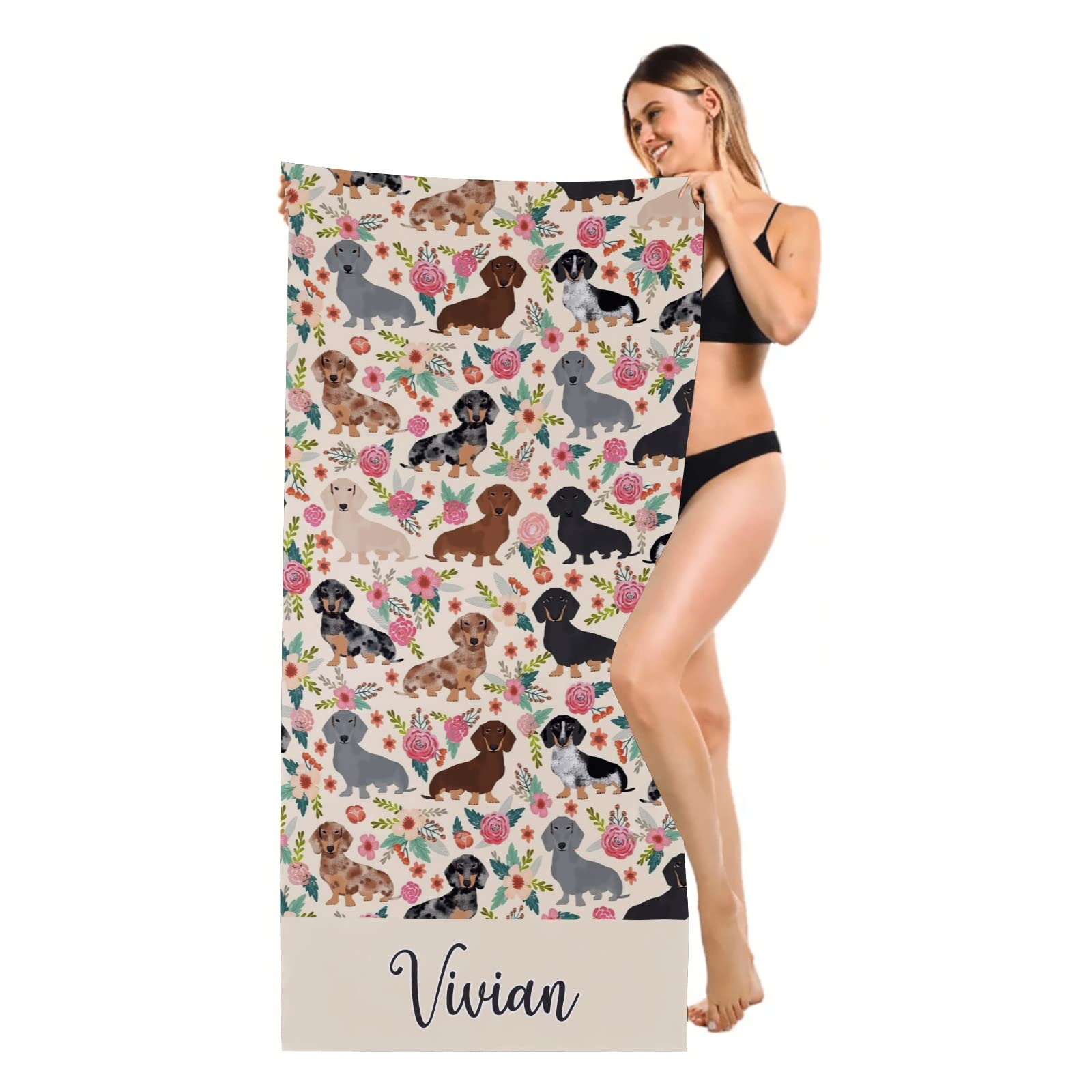Personalized Watercolor Animal & Flower Beach Towel - Custom Name Sand Proof Bath Towel 30x60 Inch - Perfect for Wedding Gifts, Family Reunions & Summer Beach Vacations