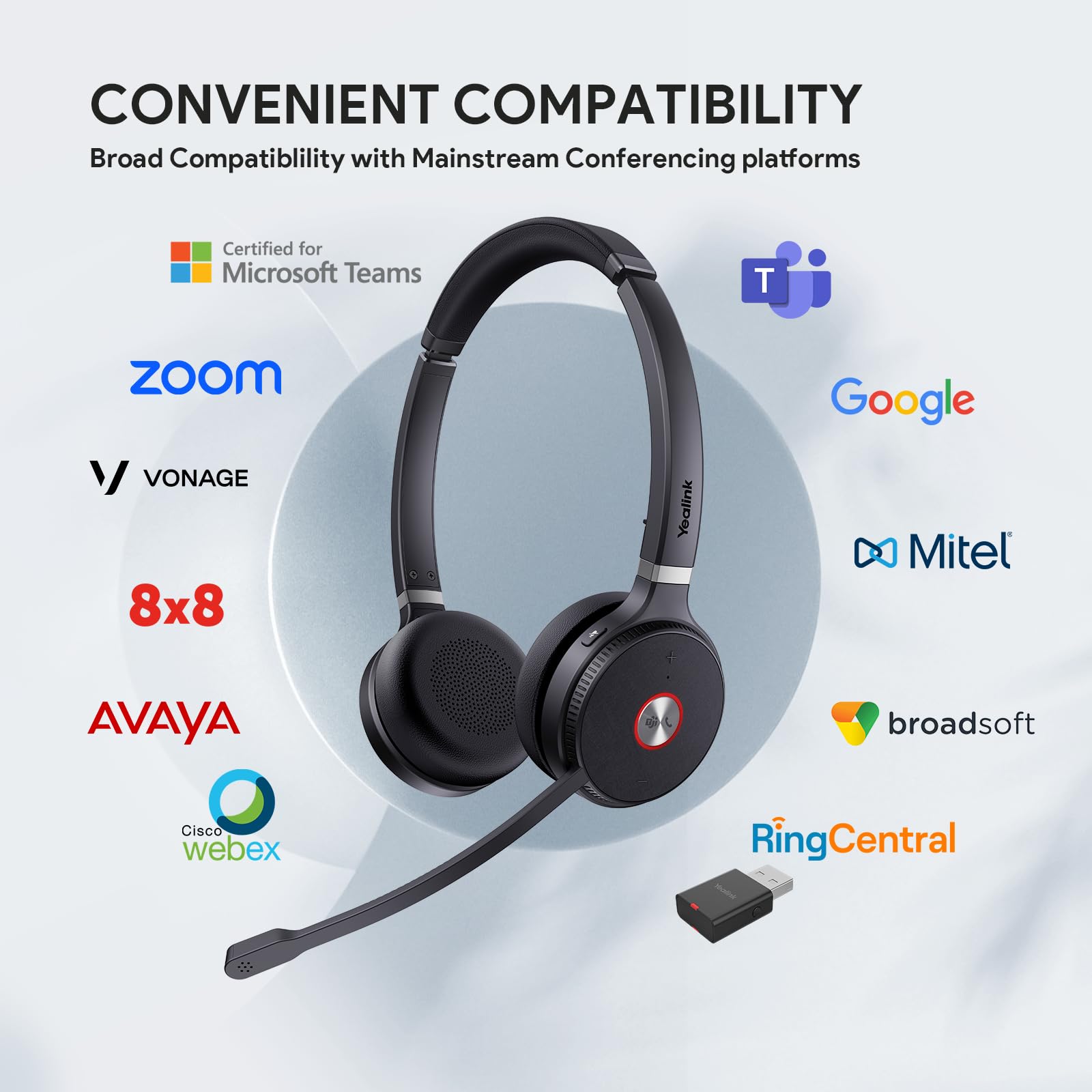 Yealink WH62 Wireless DECT Headset for Office & Remote Work - Teams, Zoom, Skype Certified with Noise Cancelling Mic, 13H Talk Time, 393ft Range - Ideal for Computer, Desk Phone & Video Conferencing