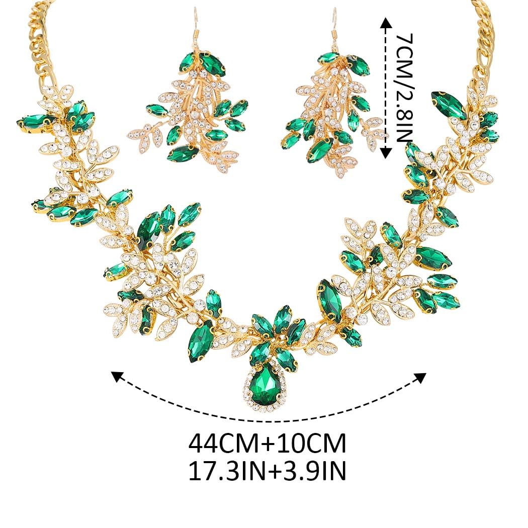 Unicra Bridal Wedding Jewelry Set - Gold Green Crystal Necklace & Earrings Set with Rhinestones, Elegant Formal Costume Jewelry for Women, Brides & Mothers Day Gifts | Perfect for Weddings, Prom, Evening Parties & Special Occasions
