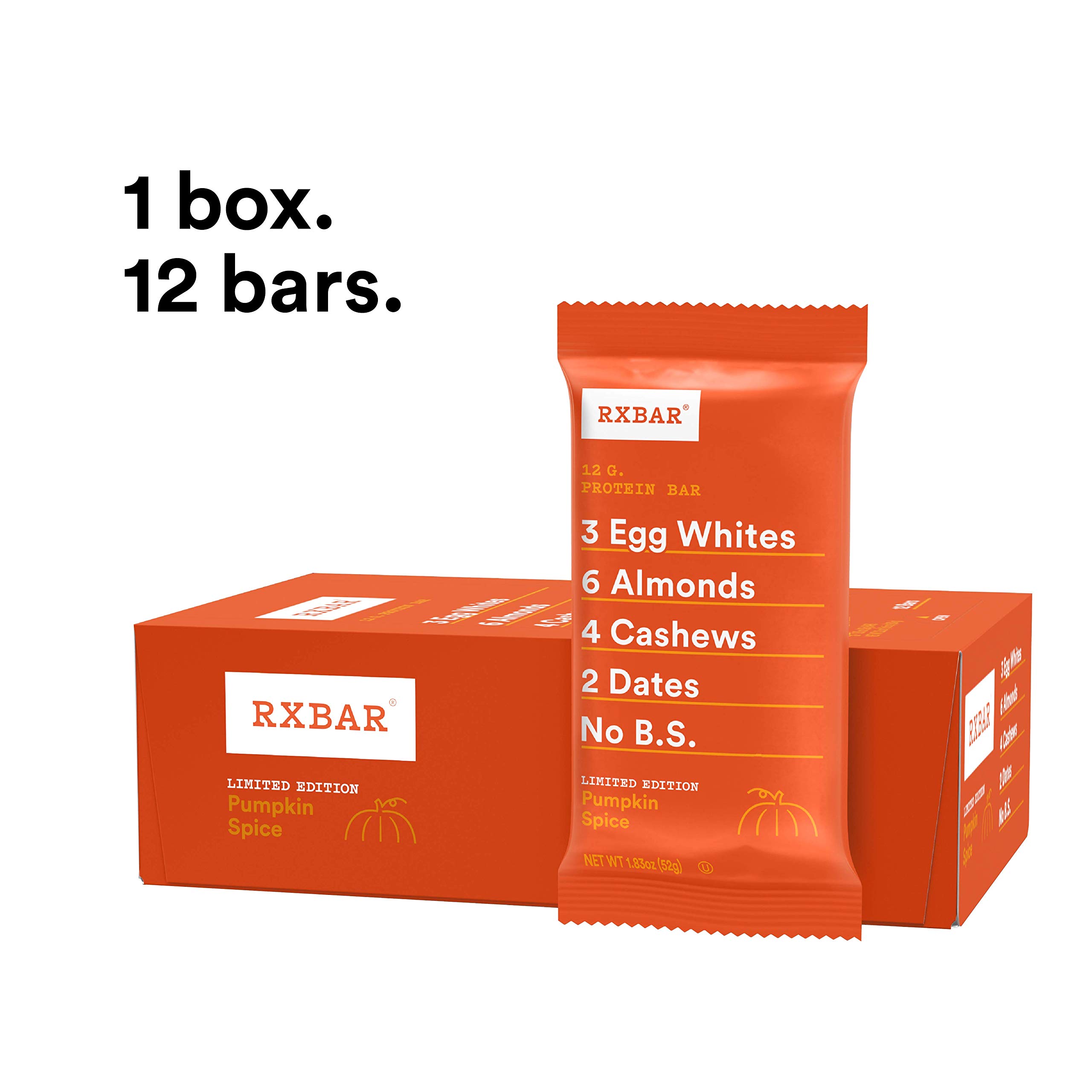 RXBAR Protein Bars - Pumpkin Spice Flavor, 12 Pack (22oz) | High Protein Snack for Workout Recovery, Healthy On-The-Go Breakfast & Office Snacks | Gluten Free, Dairy Free, No Artificial Ingredients