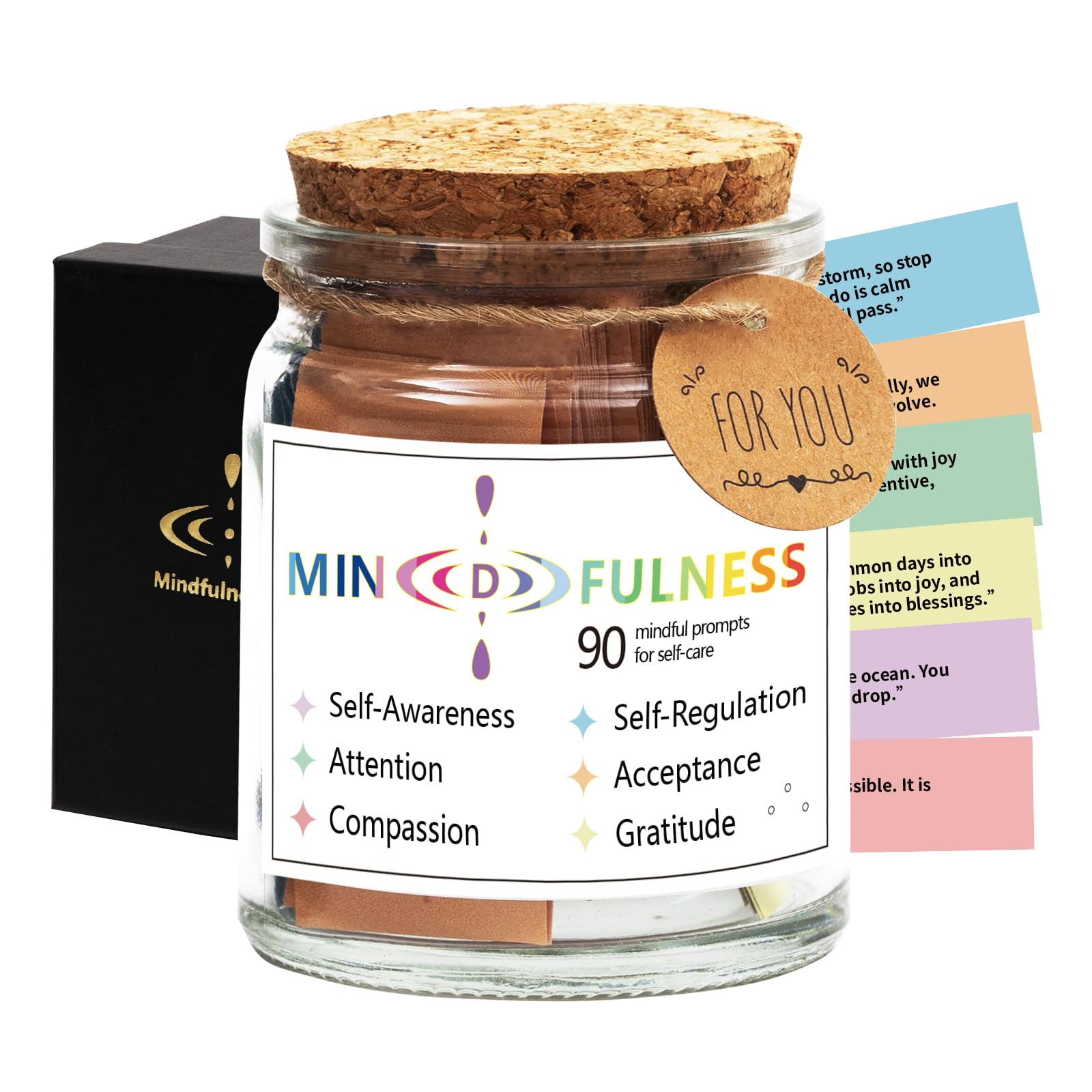 Qunrwe Positive Affirmations Cards Jar - Inspirational Meditation & Mindfulness Cards for Anxiety Relief, Motivational Gifts for Women, Men, Friends & Coworkers (Great for Mother's Day, Easter, Birthdays, Office Decor & Daily Self-Care Routine)