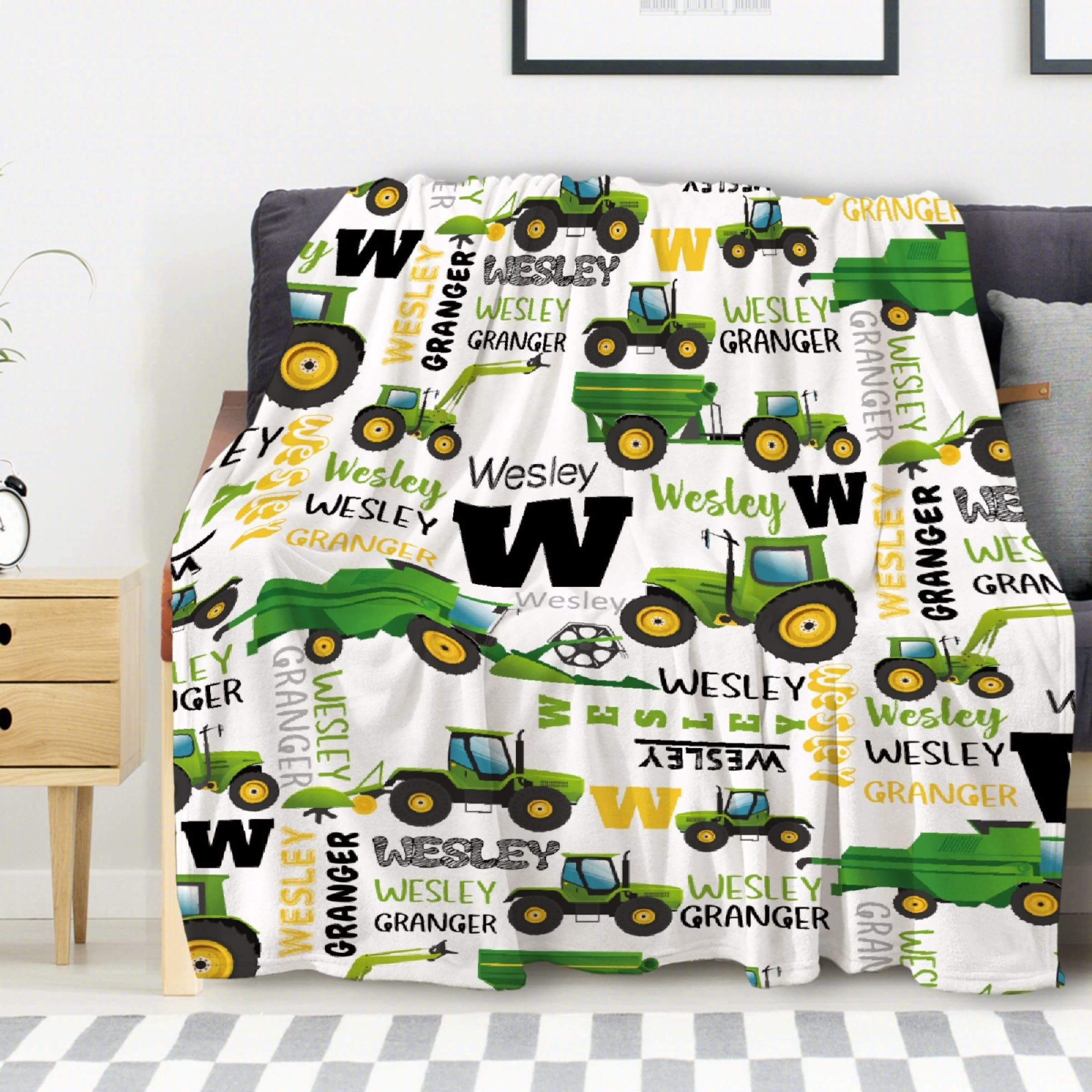 Personalized Avalokitesvara Tractor Farm Baby Blanket - 120x90 Inch King Size Super Soft Flannel Blanket for Bed, Couch & Sofa - Warm Cozy Throw for Family, Nursery & Farmhouse Decor