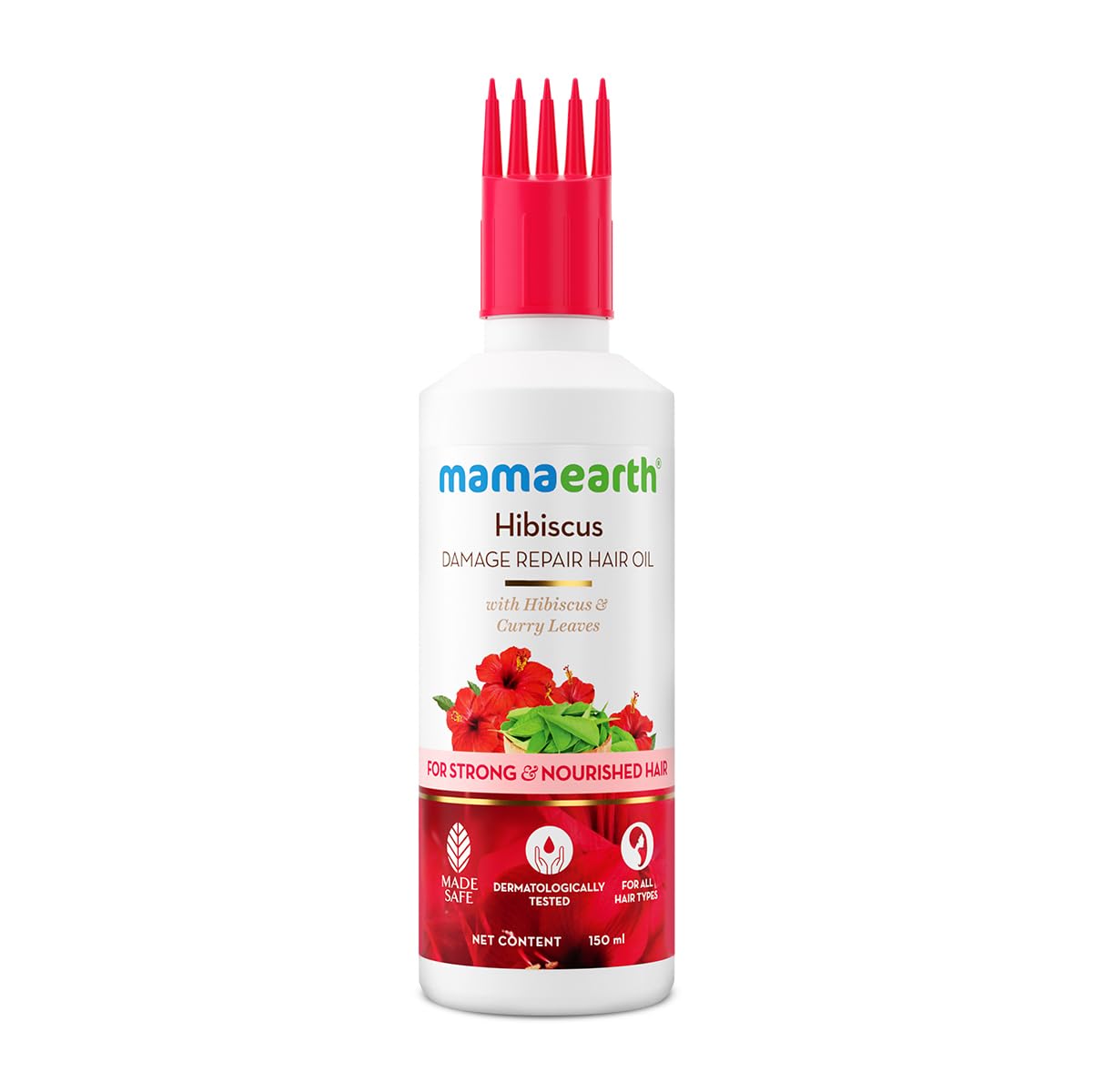 Mamaearth Hibiscus & Curry Leaves Hair Oil for Damage Repair - Strengthens & Nourishes Hair | Smooths Dry, Rough & Frizz-Free Hair | All Hair Types | 150ml | Perfect for Daily Hair Care & Deep Conditioning Treatments