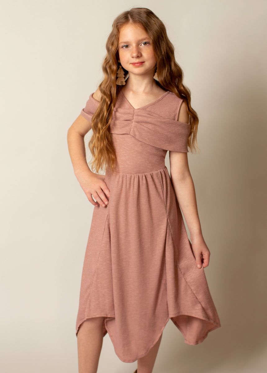 Medora Women's Nude Pink Dress - Elegant Flowy Midi Dress for Casual Wear, Date Night & Special Occasions