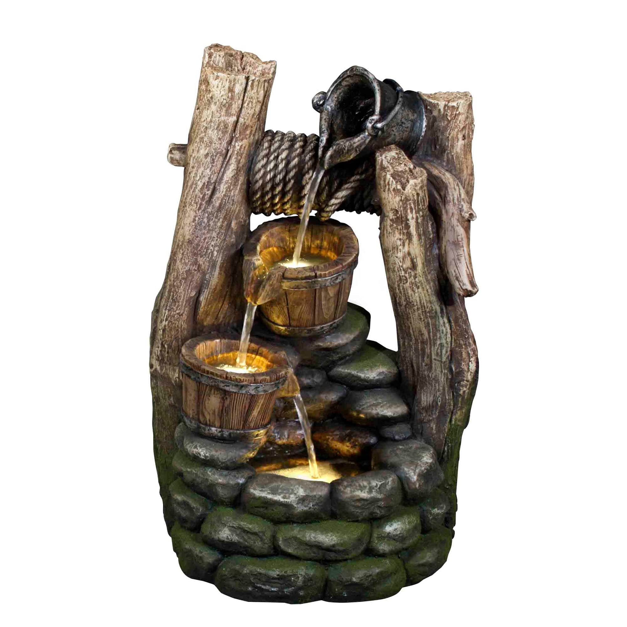 Vintage LED Water Fountain Bucket - Mystic Wishing Well Outdoor Decor with Color Changing Lights | Perfect for Garden, Patio, and Backyard Relaxation