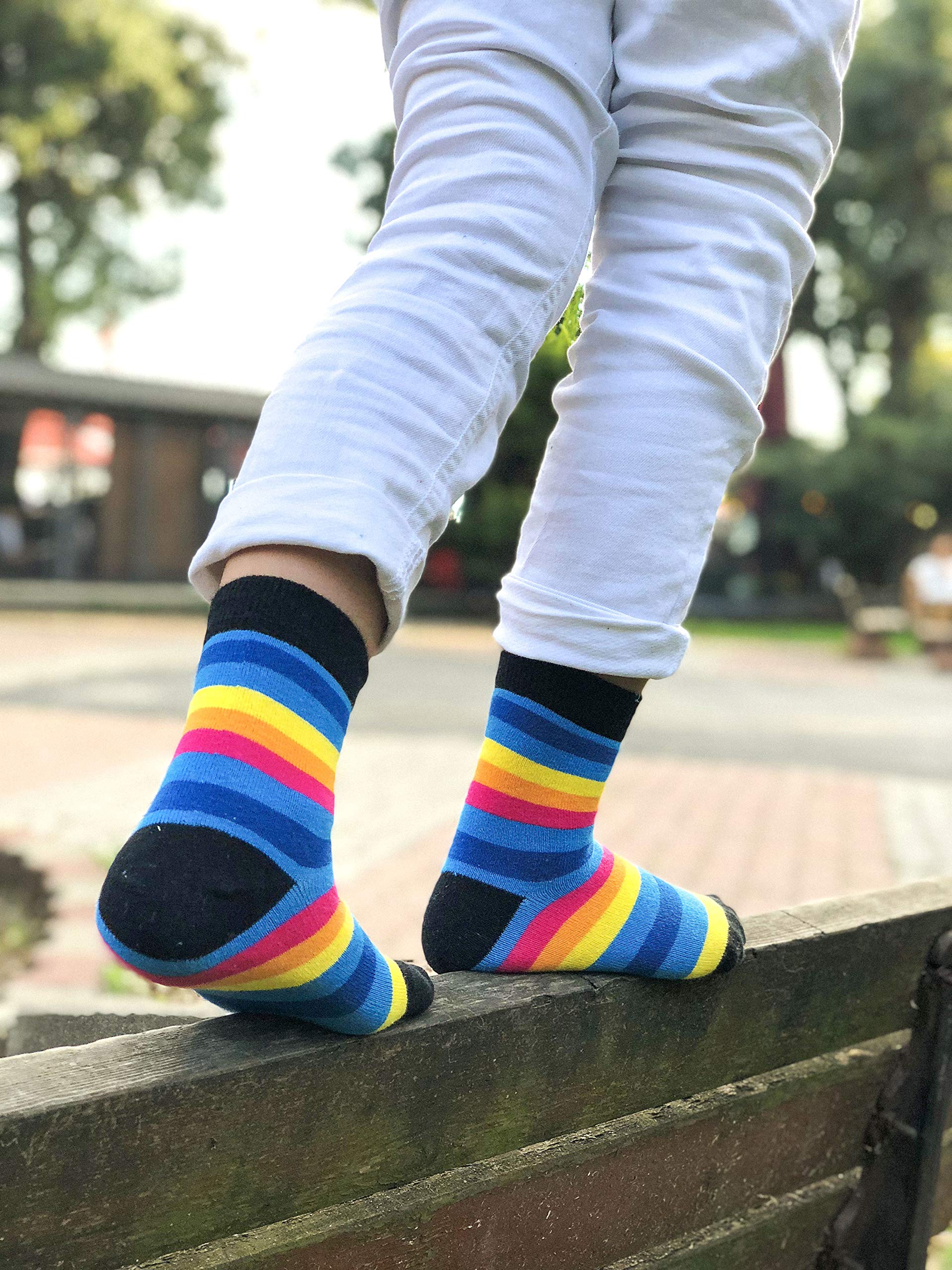 Kids 5-Pair Fun Colorful Cotton Crew Socks Gift Set - Soft Comfortable Dress Socks for School, Sports & Daily Wear