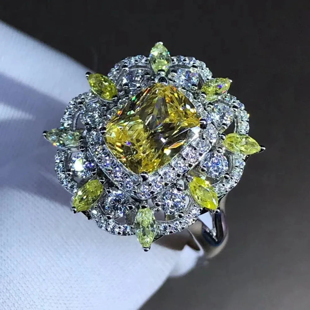 WUIHA 100% 925 Sterling Silver 2CT VVS Yellow Moissanite Engagement Ring - 3EX Cut Custom Wedding Jewelry for Proposals & Anniversaries
