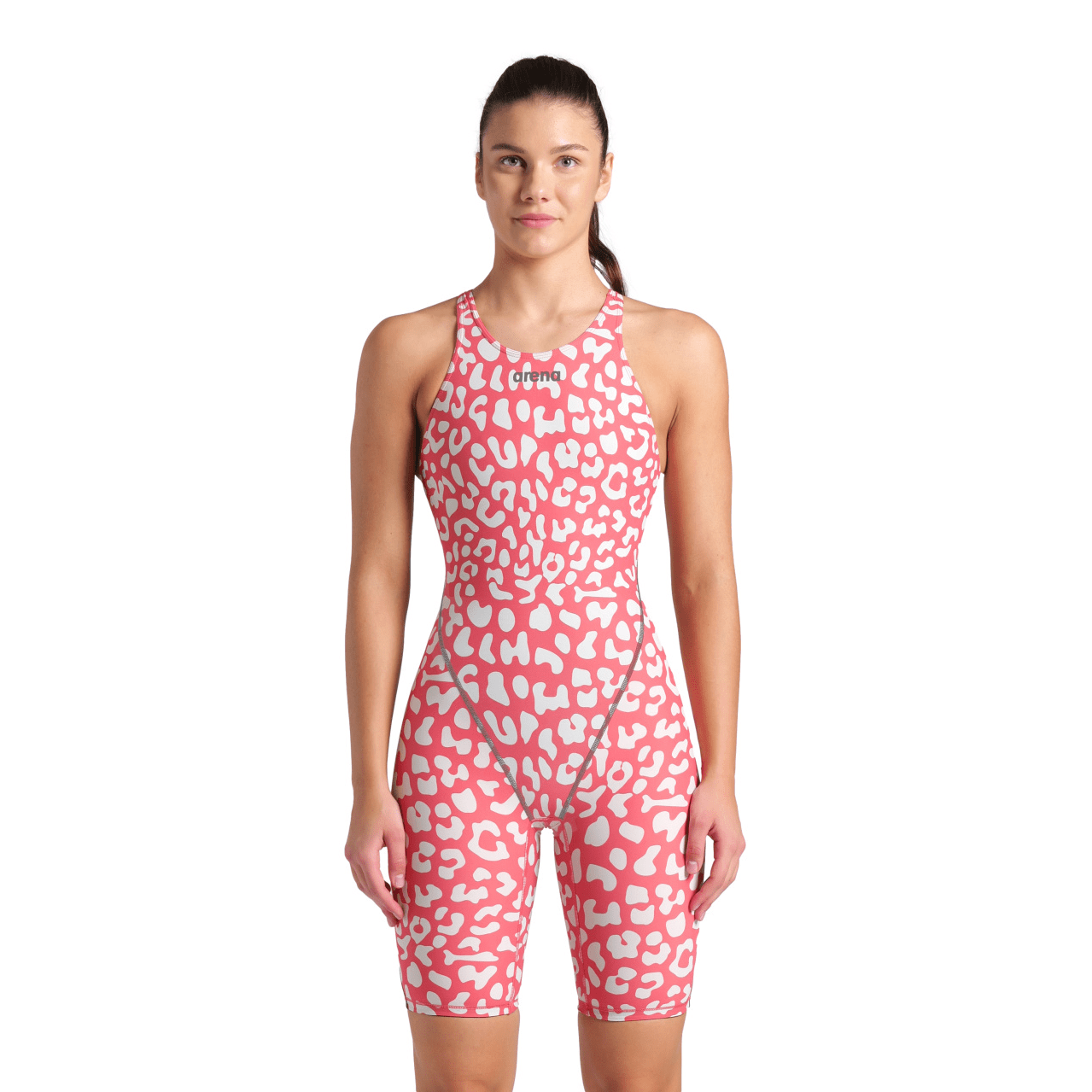 Arena Powerskin ST NEXT Women's Kneeskin Limited Edition Leopard Geranium - High-Performance Competitive Swimwear for Training & Racing