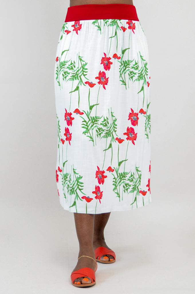 Blythe Skirt with Poppy Print - Soft Linen Bamboo Blend - Perfect for Summer Outfits & Casual Wear