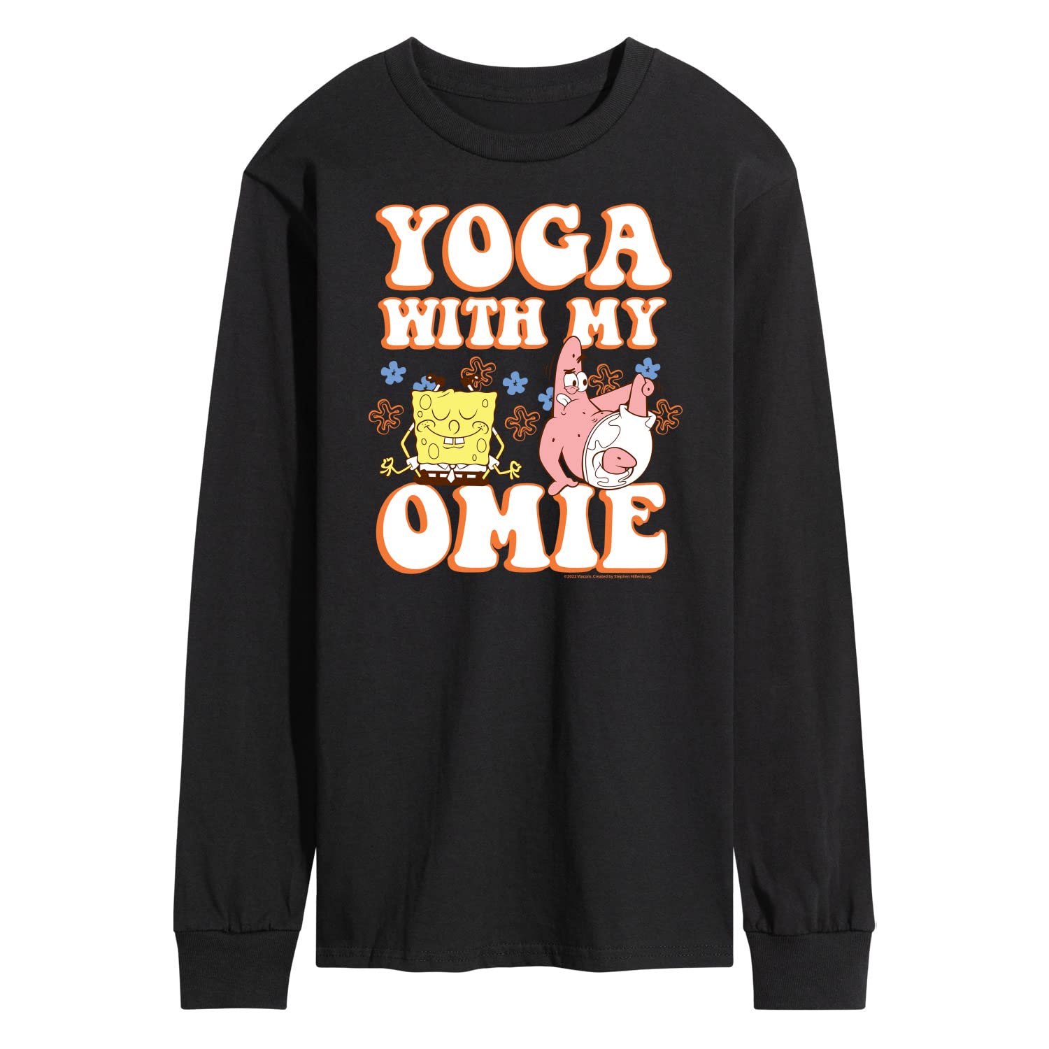 HYBRID APPAREL Spongebob Squarepants Yoga with My Omie Men's Long Sleeve T-Shirt | Cartoon Graphic Tee for Workout & Casual Wear
