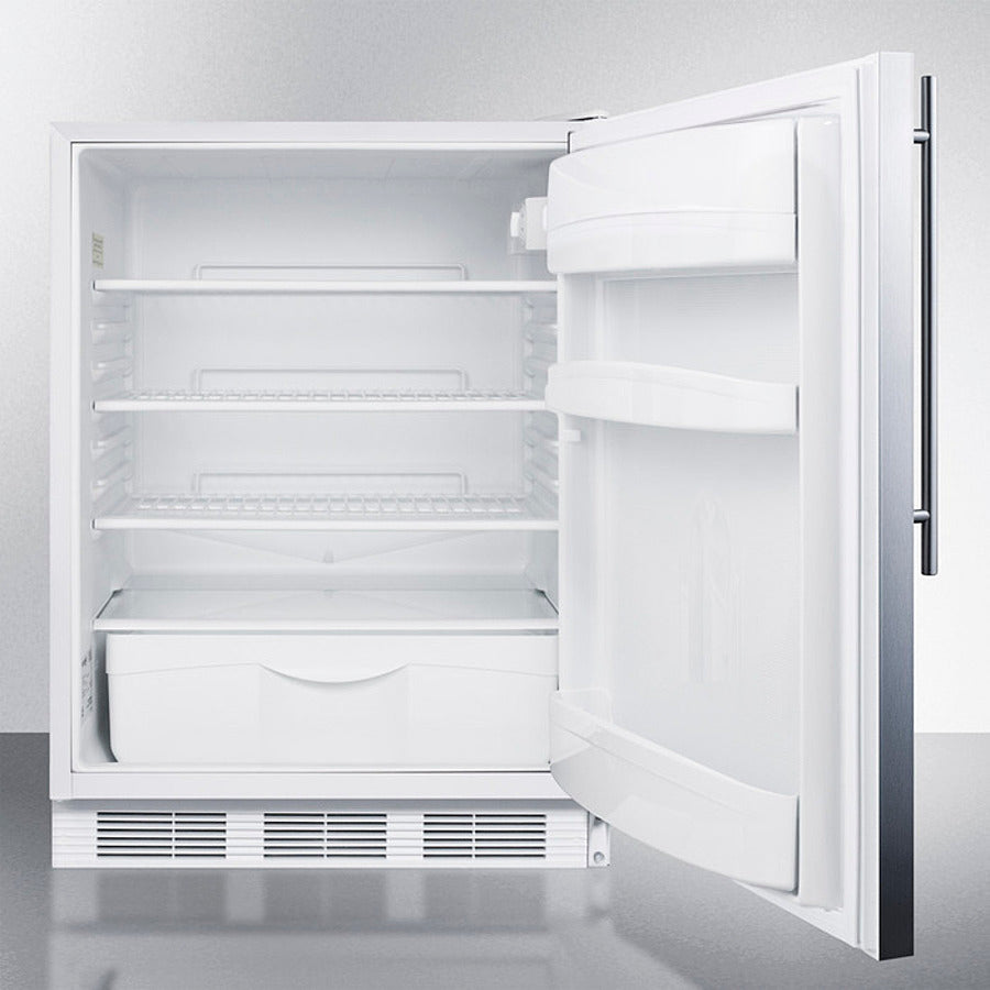 Accucold 24 Inch Wide Built-In All Refrigerator with Thin Handle - ADA Compliant, Energy Efficient, Stainless Steel (Model FF6WBISSHVADA) - Perfect for Small Kitchens, Apartments, and ADA Accessible Spaces
