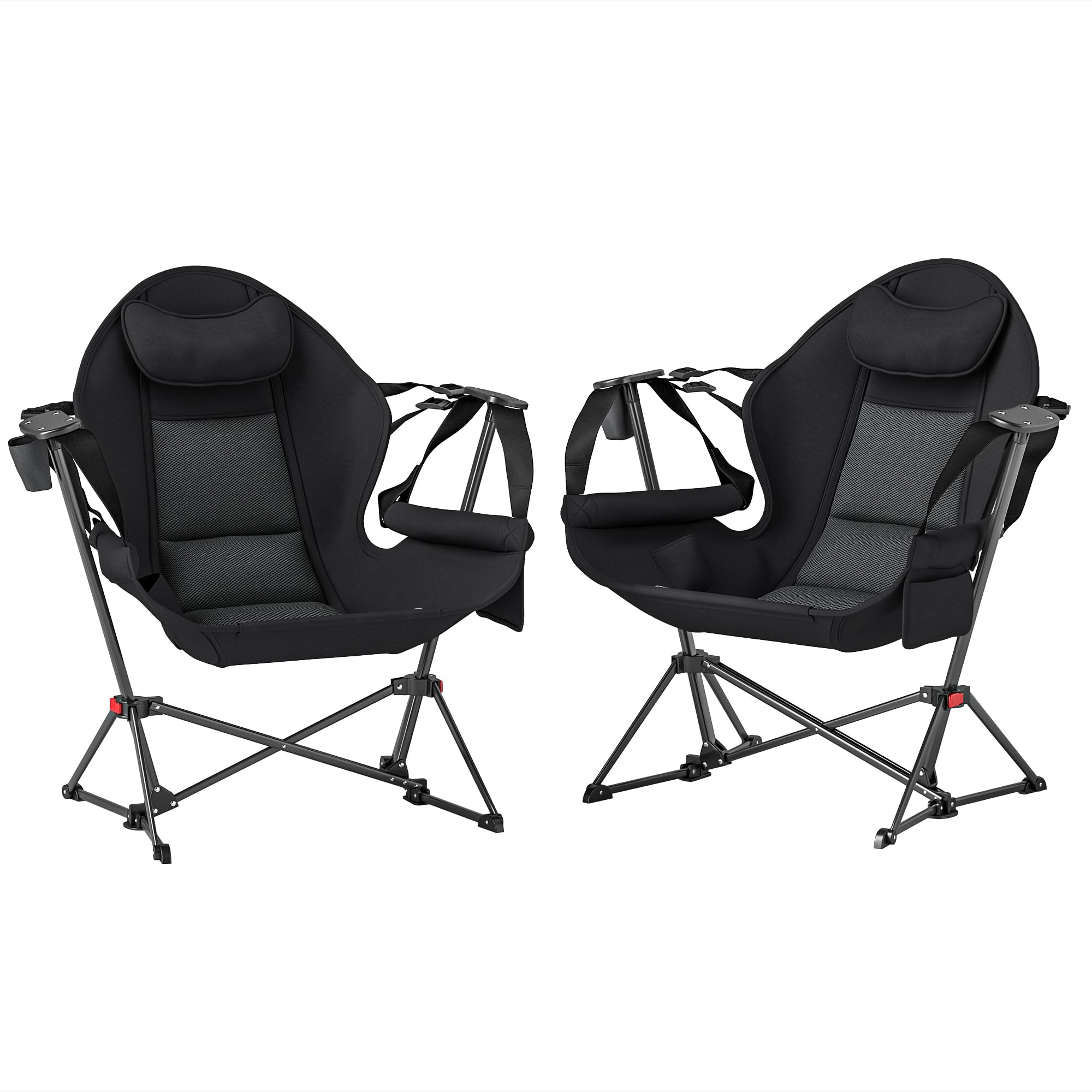 Outsunny Double Hammock Camping Chair - Adjustable Folding Rocking Chair with Cup Holder, Headrest & Padded Seat - Portable for Travel, Sports Events, Concerts, Backyard & Beach Relaxation - Black