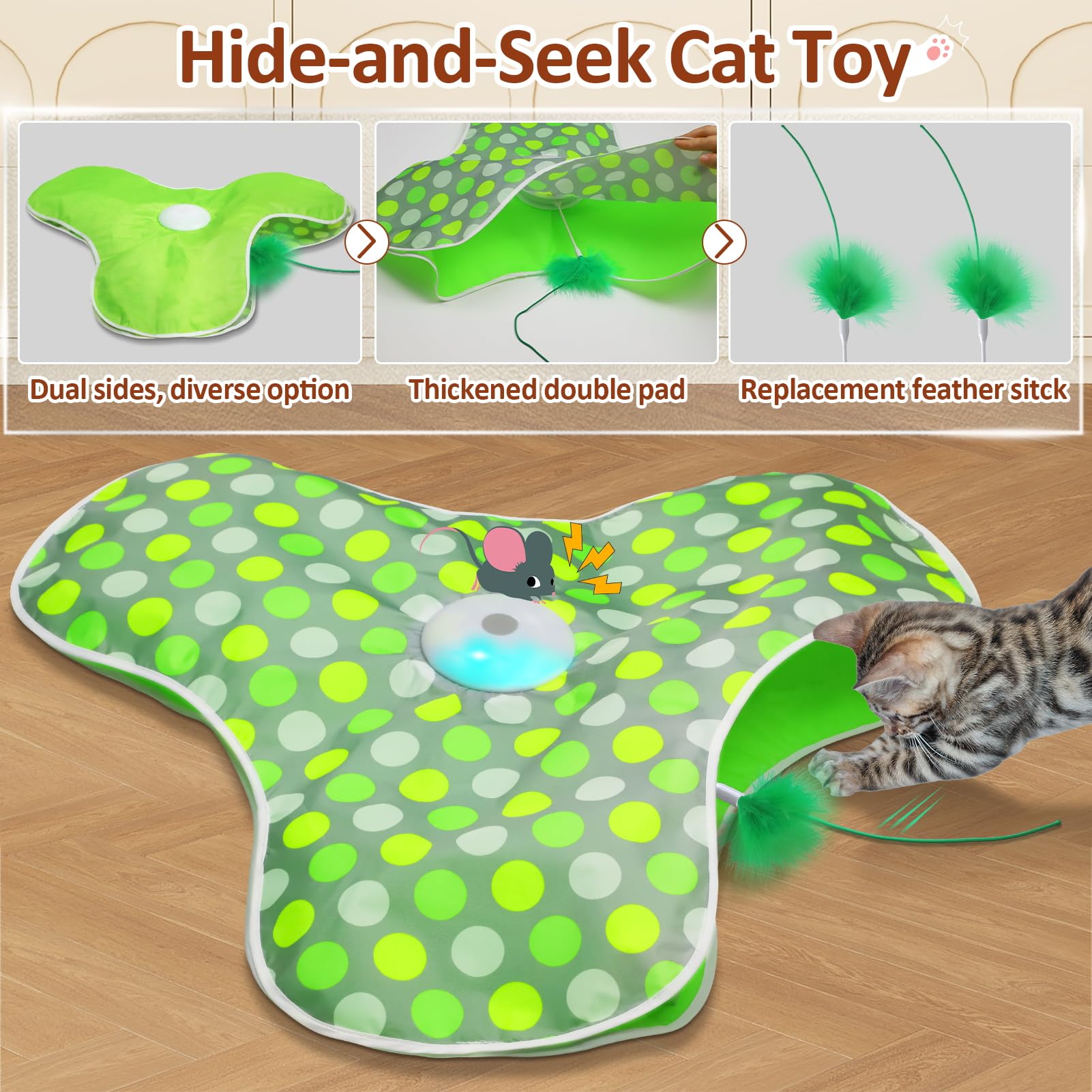 Interactive Automatic Cat Toy with Motion Activated Feather & Chirping Sounds - USB Rechargeable Hide & Seek Game for Indoor Cats - Perfect for Playtime, Exercise & Boredom Relief