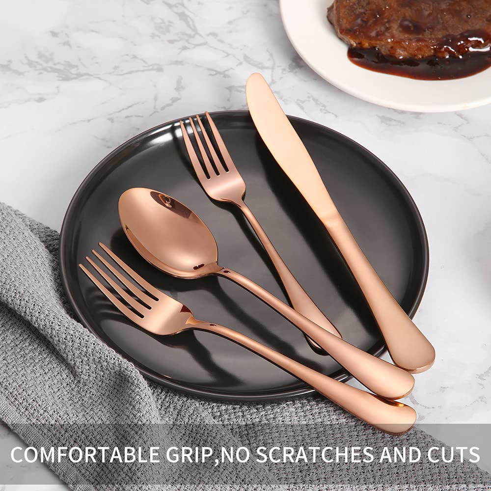 40-Piece Rose Gold Silverware Set - Stainless Steel Flatware Cutlery Set for Home, Kitchen, Restaurant & Hotel - Service for 8 - Dishwasher Safe - Elegant Tableware for Dining, Parties & Special Occasions