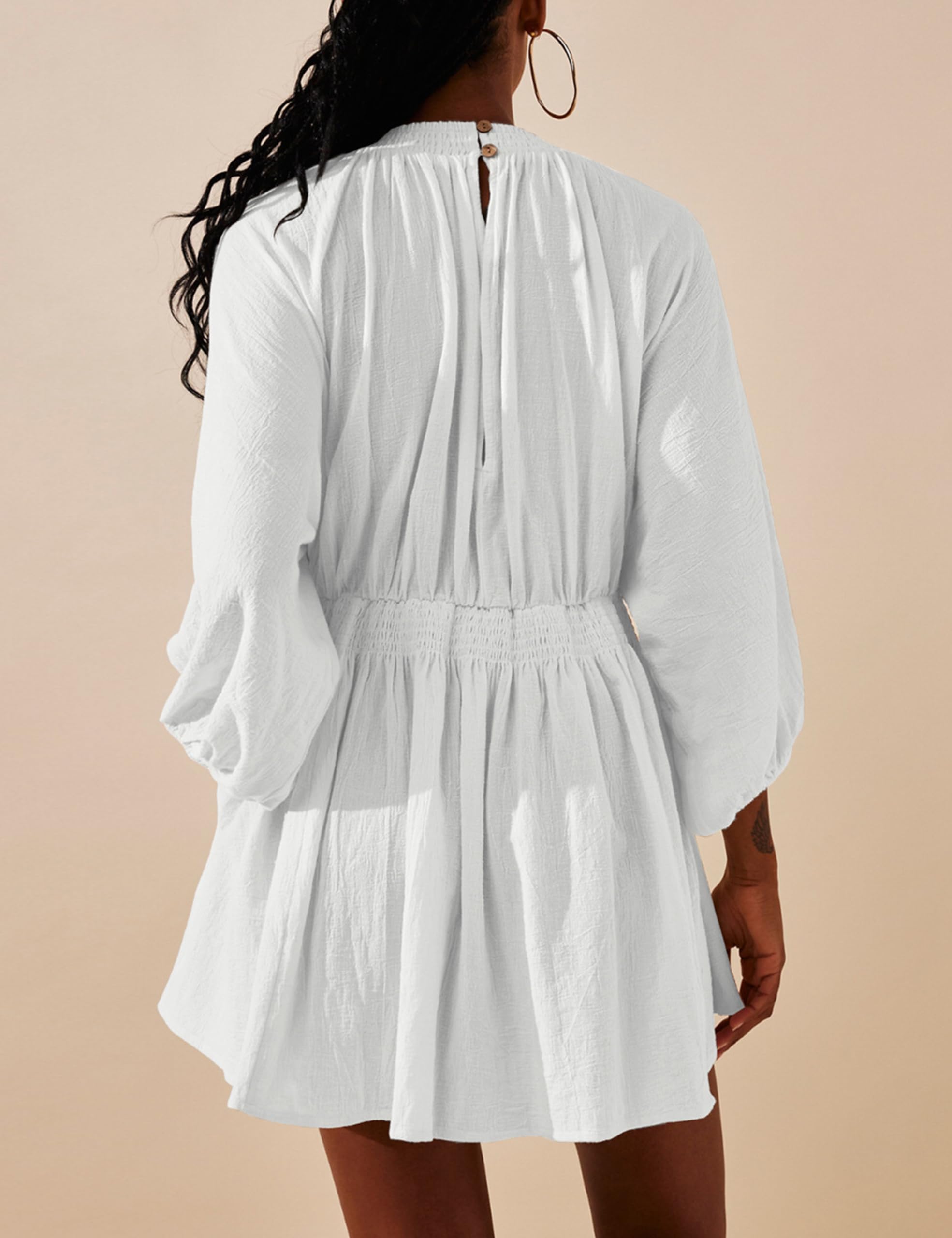 TikoMiko Women's 3/4 Sleeve V-Neck Tunic Dress - Casual Loose Flowy Mini Babydoll Dress for Spring & Summer 2025 | Perfect for Beach Outings, Brunch Dates & Weekend Getaways