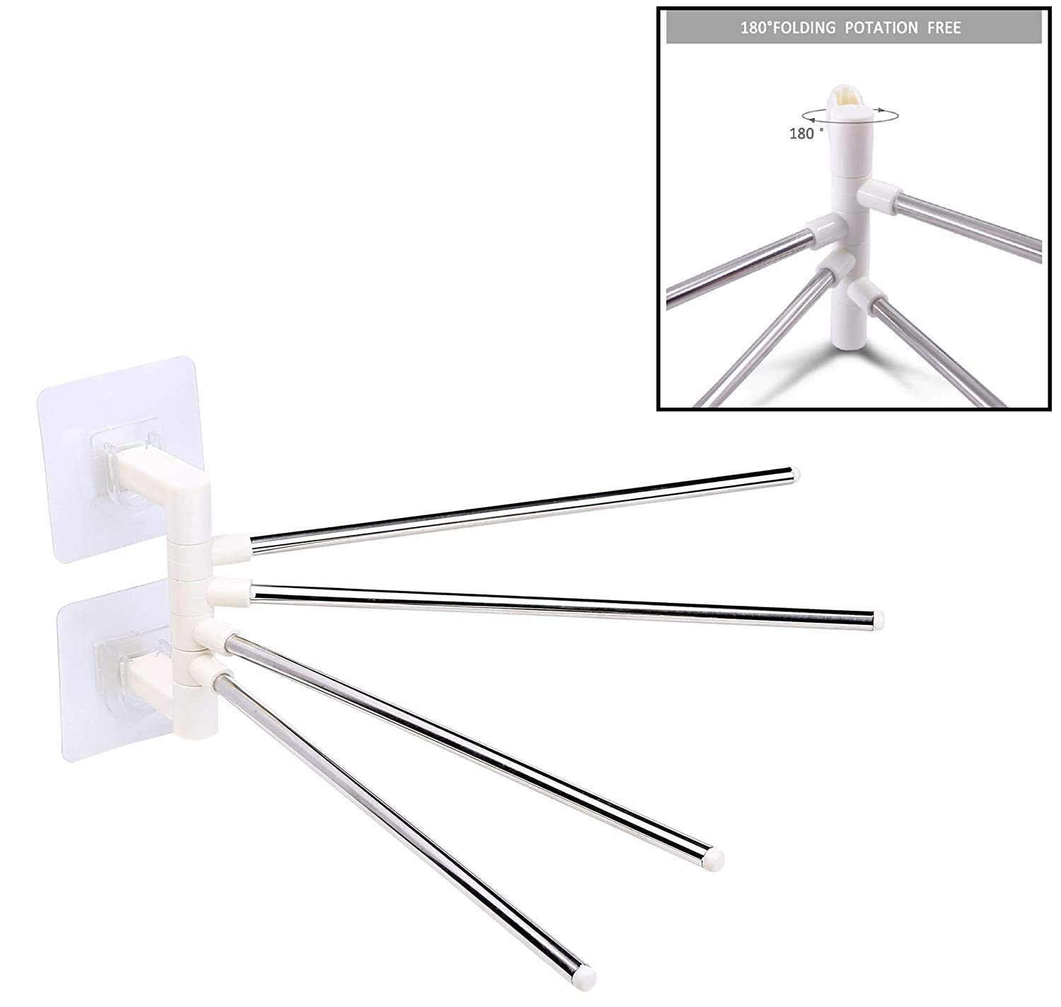 Stainless Steel 4 Bar Towel Rack - Self Adhesive Bathroom & Kitchen Towel Holder - Heavy Duty Wall Mounted for Wash Basin, Sink, Vanity - Perfect for Home, Hotel, Spa (Medium Size)