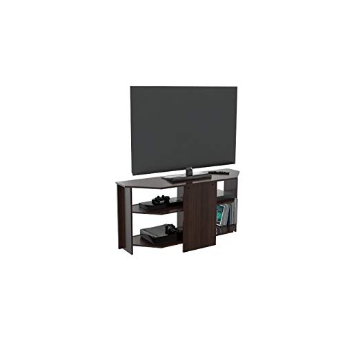 Inval MTV-13519 Corner TV Stand for 50 Inch Flat Screen TVs, Espresso Wengue Entertainment Center with 4 Open Storage Shelves - Perfect for Living Room, Bedroom & Home Theater Setup