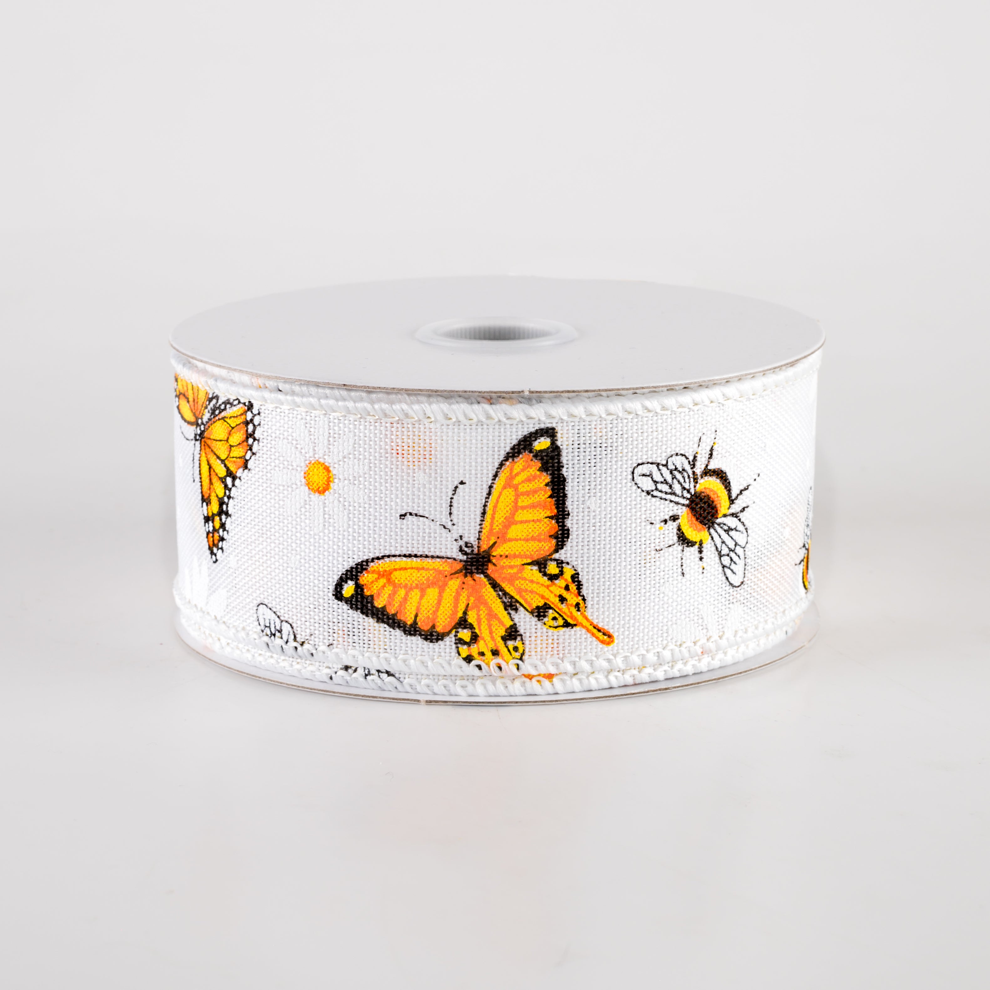 1.5 Inch Linen Butterflies, Bees and Daisies Ribbon - White Floral Craft Ribbon (10 Yards) for DIY Wedding Decorations, Gift Wrapping & Scrapbooking