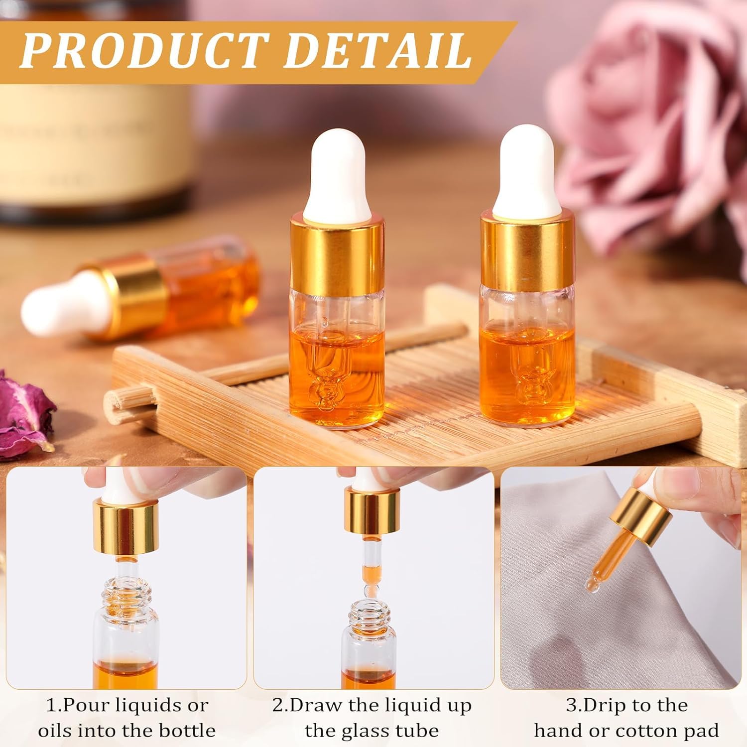 3ml Mini Clear Glass Dropper Bottles - Small Travel Sample Vials for Essential Oils, Perfume, Cosmetics & Liquids (Pack of 3) - Perfect for DIY Blends, Aromatherapy & On-the-Go Use
