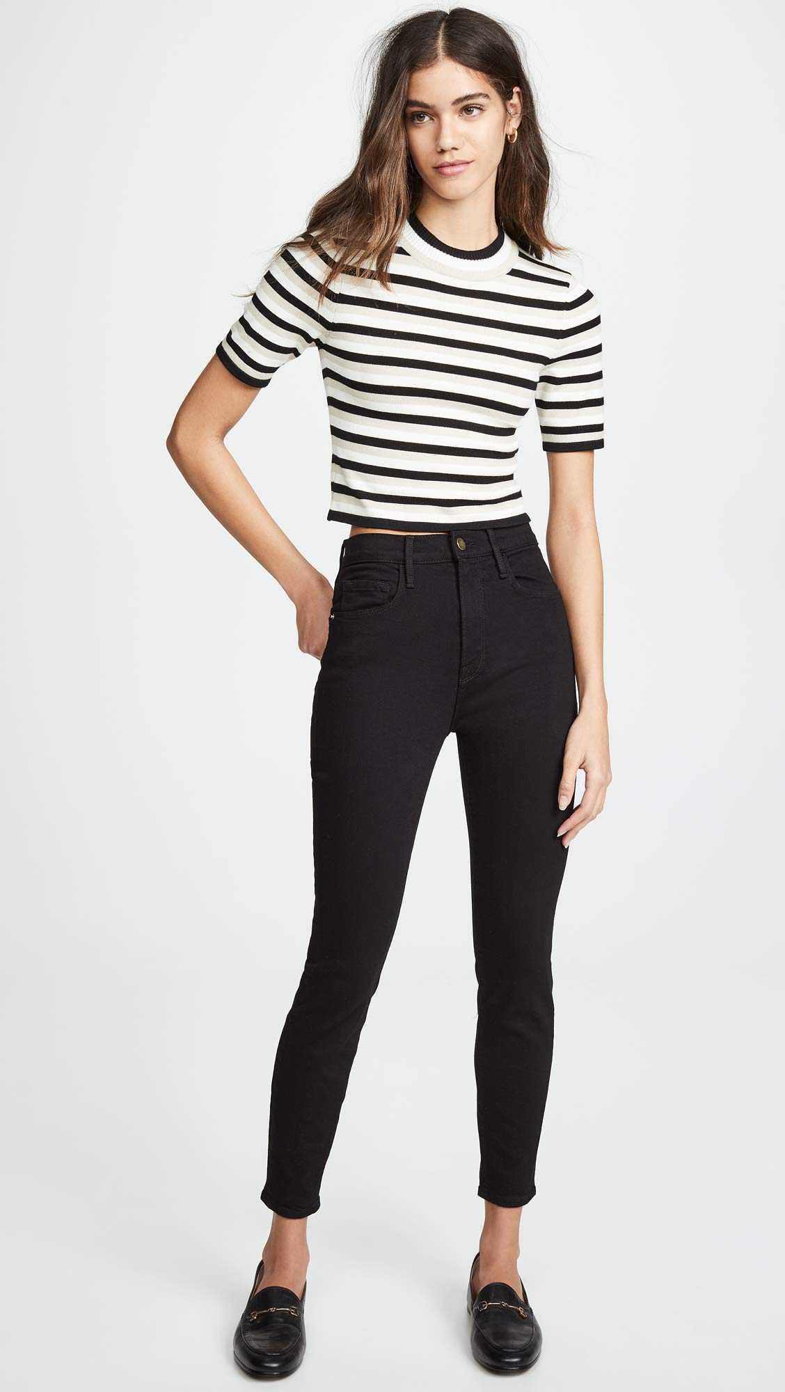 FRAME Women's Ali High Rise Skinny Cropped Cigarette Jeans - Slim Fit Stretch Denim Pants for Casual & Night Out Outfits