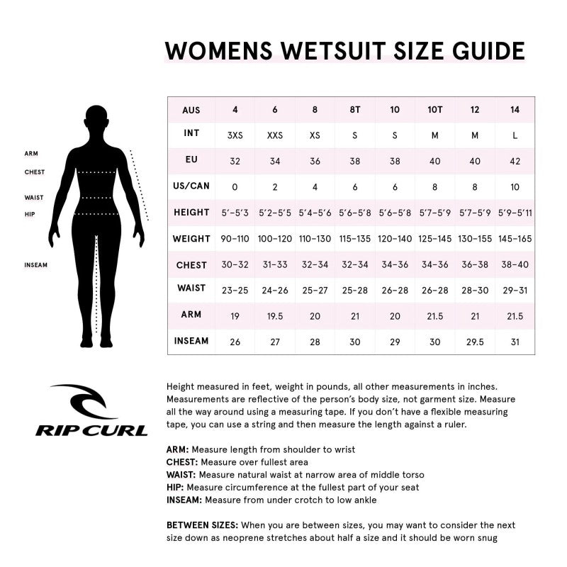 Rip Curl Women's Dawn Patrol 3/2 Back Zip Wetsuit - Premium Neoprene Surfing Suit for Warm Water, Yoga & Beach Activities