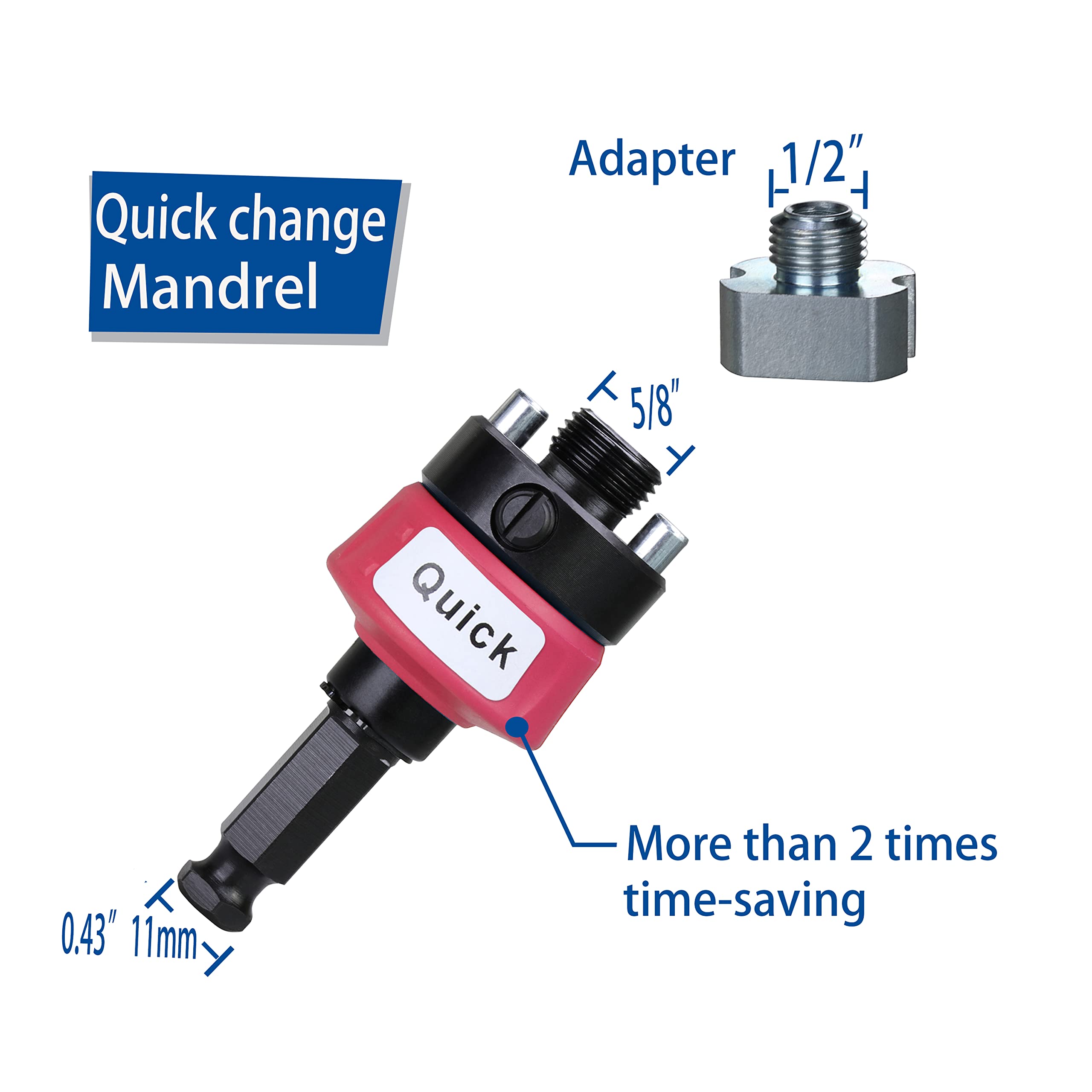 Quick Change Hole Saw Mandrel with 7/16