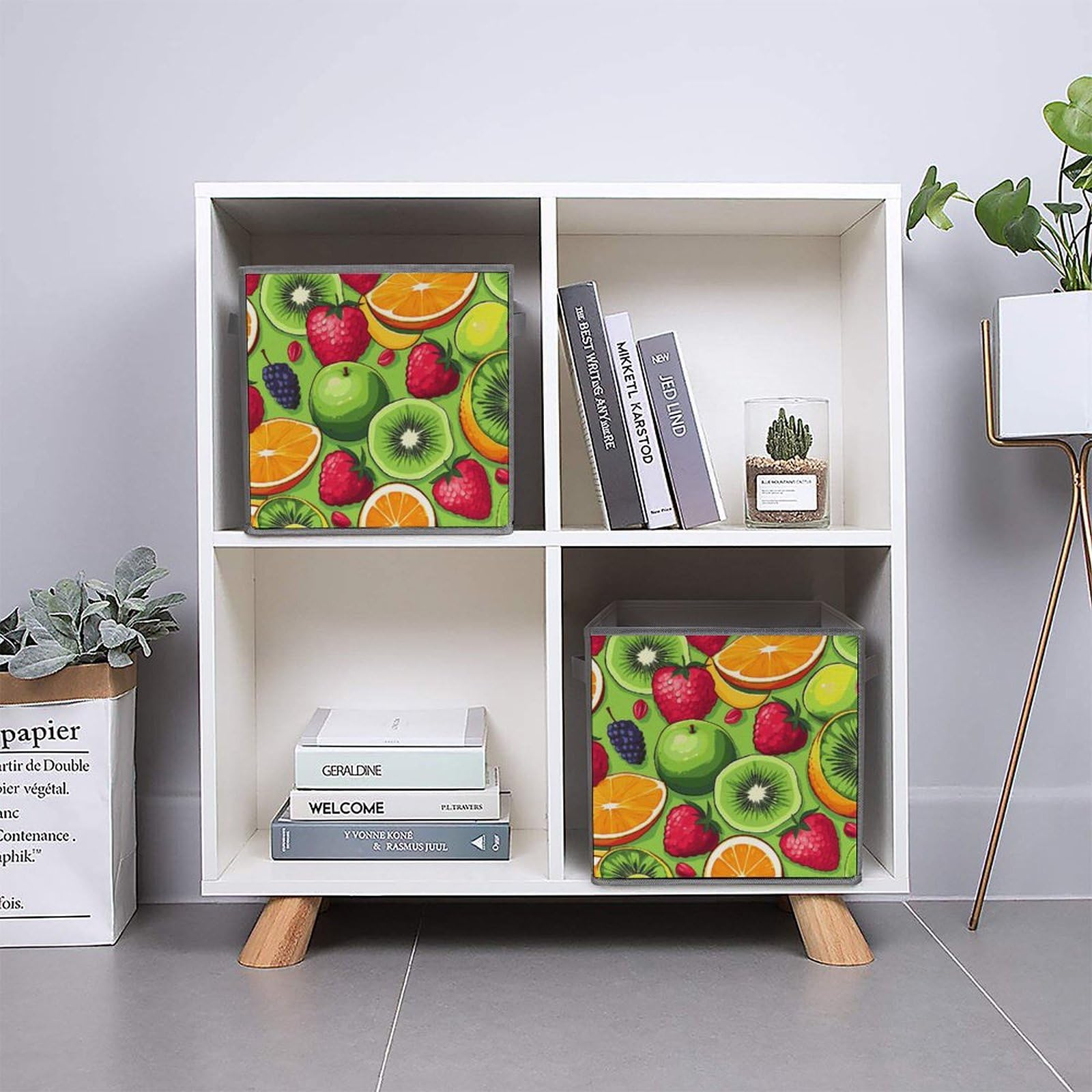 6-Piece Collapsible Storage Bins with Handles - Printed Fruit Design Foldable Organizing Baskets for Kitchen, Pantry, Shelves & Home Organization - Perfect for Storing Fruits, Vegetables, Toys & Household Items