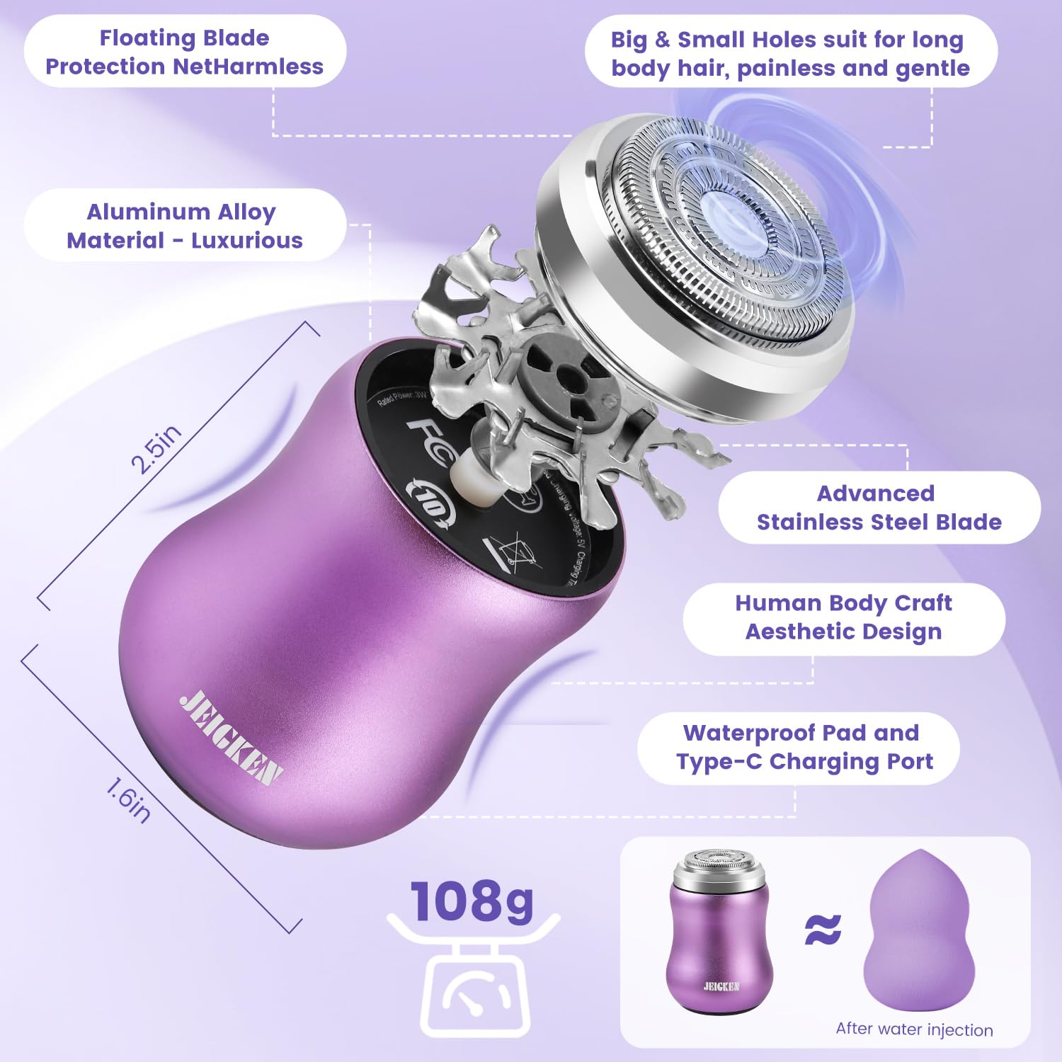 Women's Mini Electric Facial Hair Remover Shaver - Portable Epilator & Trimmer for Face, Arms, Legs | Painless Hair Removal Device | Perfect for Travel, Home & On-the-Go Use (Purple)