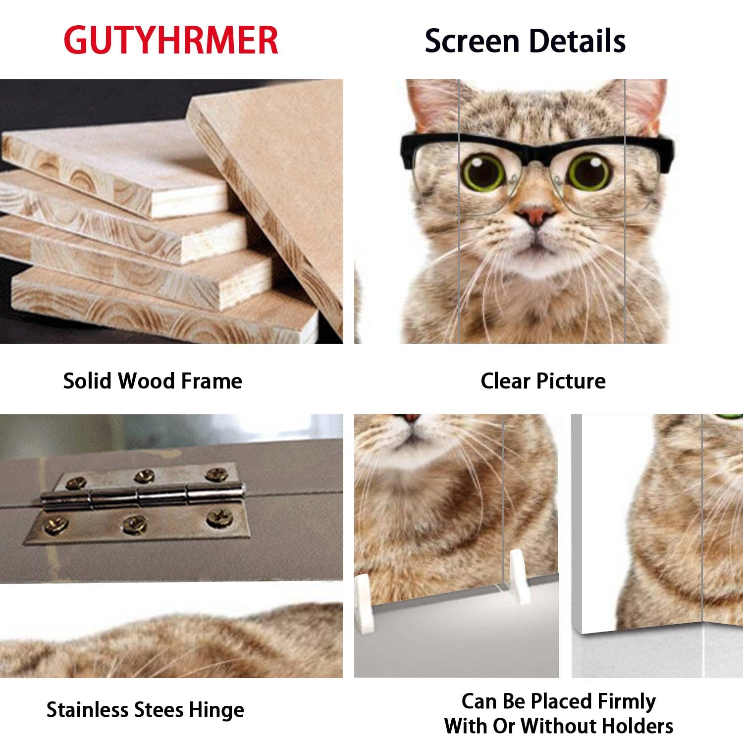 6-Panel Canvas Room Divider Screen with Cute Cat Portrait - Foldable Privacy Partition Wall Separator for Bedroom, Office & Studio | Home Decor & Space Divider