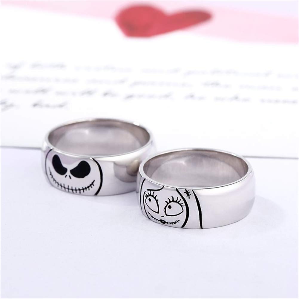Jeulia 925 Sterling Silver Jack Skellington & Sally Halloween Couple Rings Set for Women & Men - Gothic Promise, Anniversary Band Jewelry with Gift Box - Perfect for Halloween, Cosplay, and Unique Couple Gifts