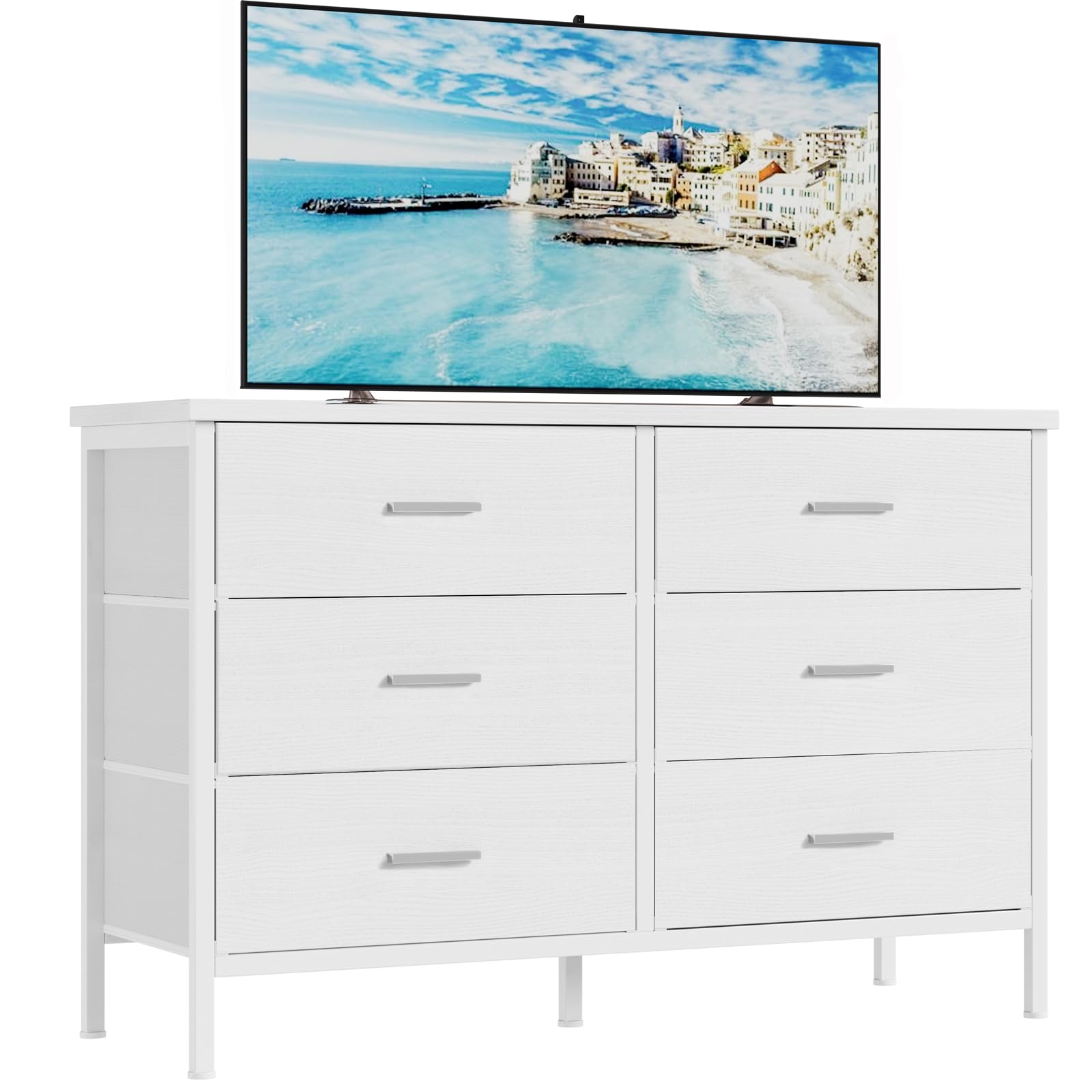 Modern White 6-Drawer Dresser for Bedroom - Wide TV Stand for 50
