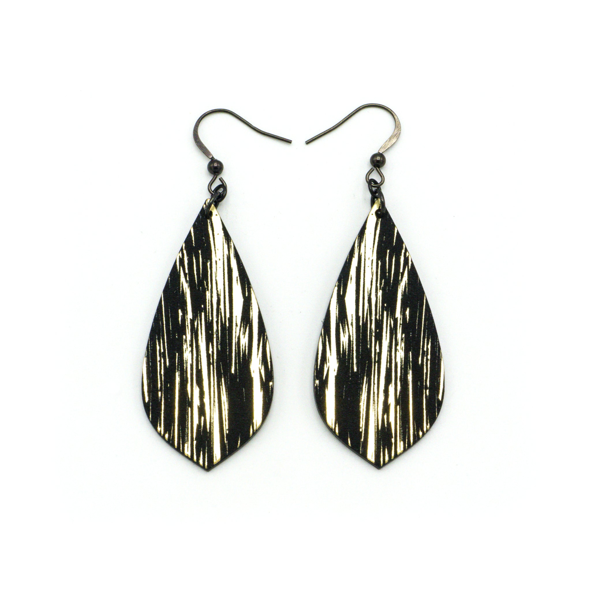 Gem Point [31R] Acrylic Earrings - Brushed Gold & Black | Stylish & Lightweight for Everyday Wear, Parties & Gifts