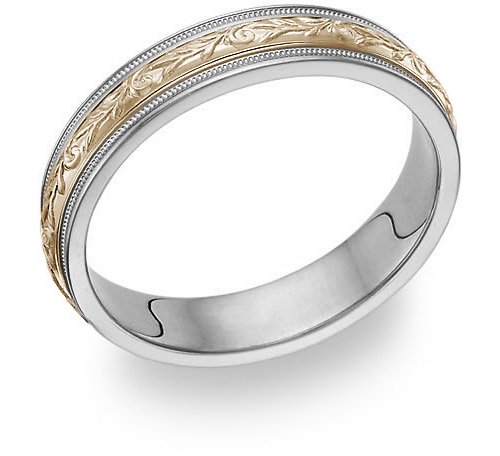 14K White and Rose Gold Paisley Wedding Band Ring for Women - Elegant Bridal Jewelry for Engagement, Anniversary, and Special Occasions