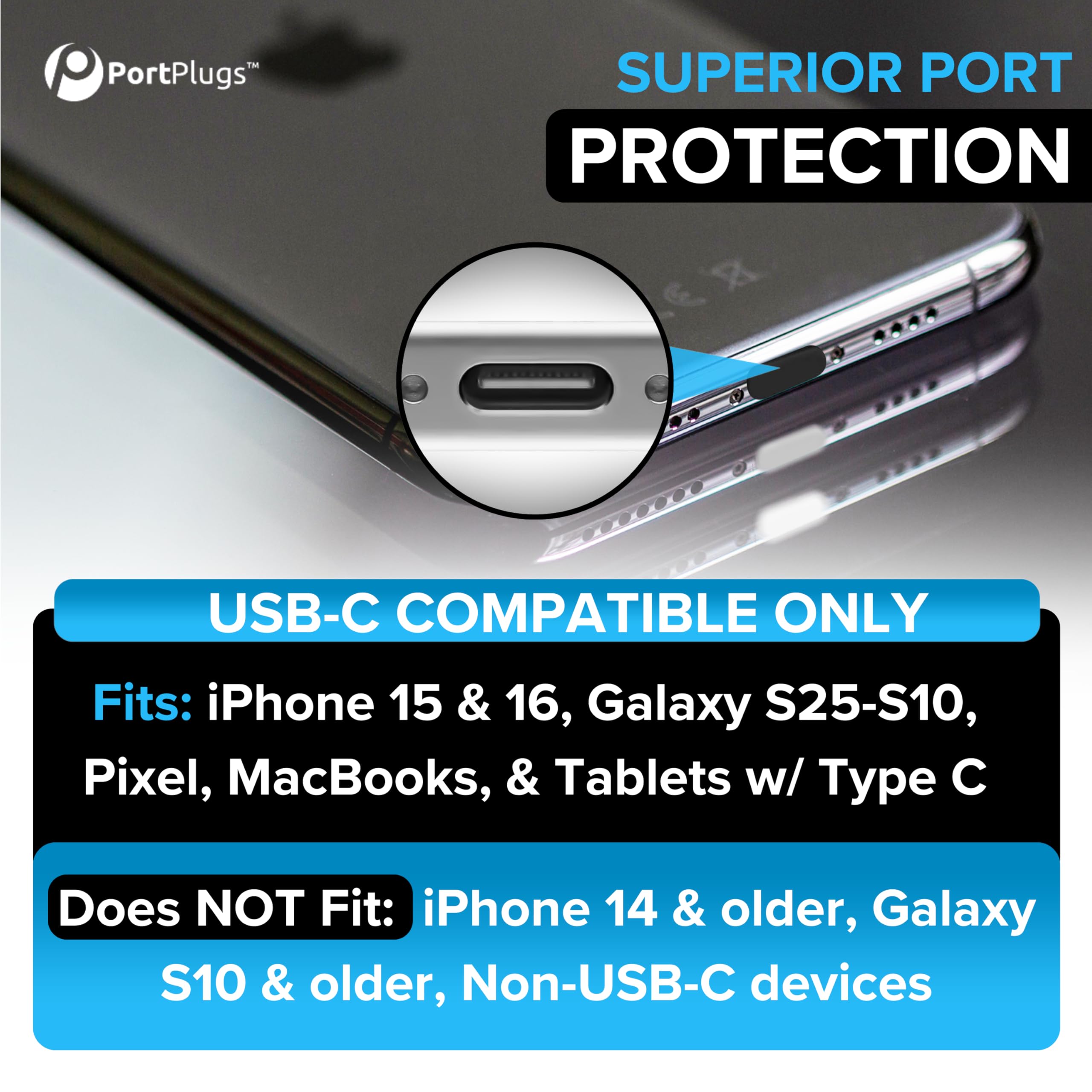 USB C Dust Plugs & Headphone Jack Protectors for iPhone 16/15, Samsung - with Cleaning Brush | Perfect for Travel & Daily Protection