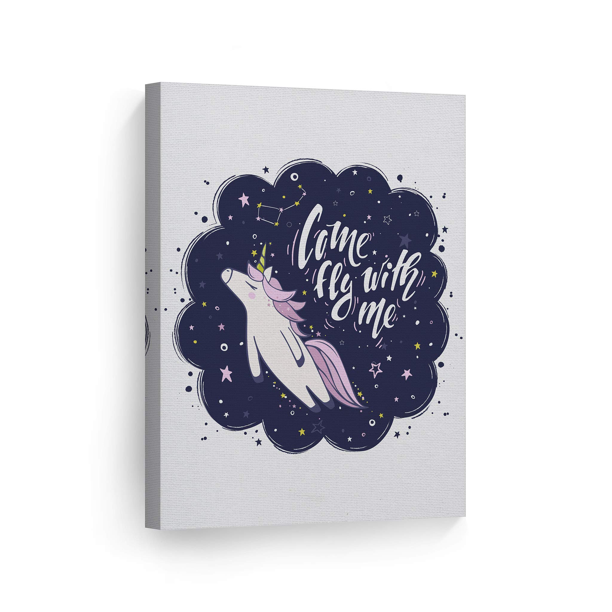 Come Fly With Me Quote Unicorn Wall Art - 12x8 Inch Canvas Print for Kids Room, Nursery & Baby Room Decor - Ready to Hang USA-Made Gift for Birthday & Baby Shower (Perfect for Girls' Bedroom & Playroom Wall Decoration)