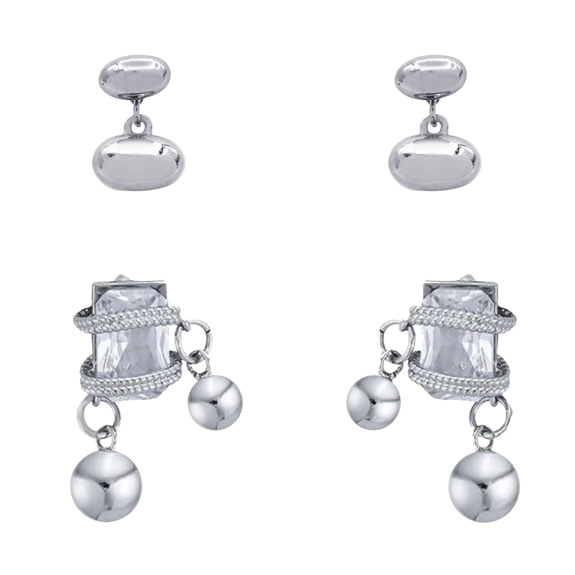 Cubic Zirconia Silver Metallic Ball Bead Earrings for Women & Teen Girls | Fashion Jewelry Birthday Gift | Perfect for Parties, Weddings & Everyday Wear