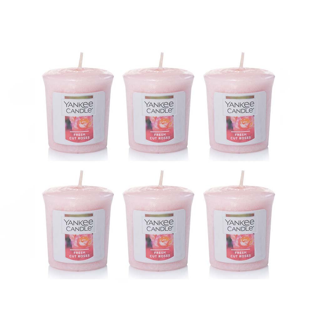 Yankee Candle Votive Candles - Fresh Cut Roses Scent (6 Pack) | Long-Lasting Fragrance for Home, Bathroom & Relaxation | Perfect for Romantic Dinners & Spa Nights