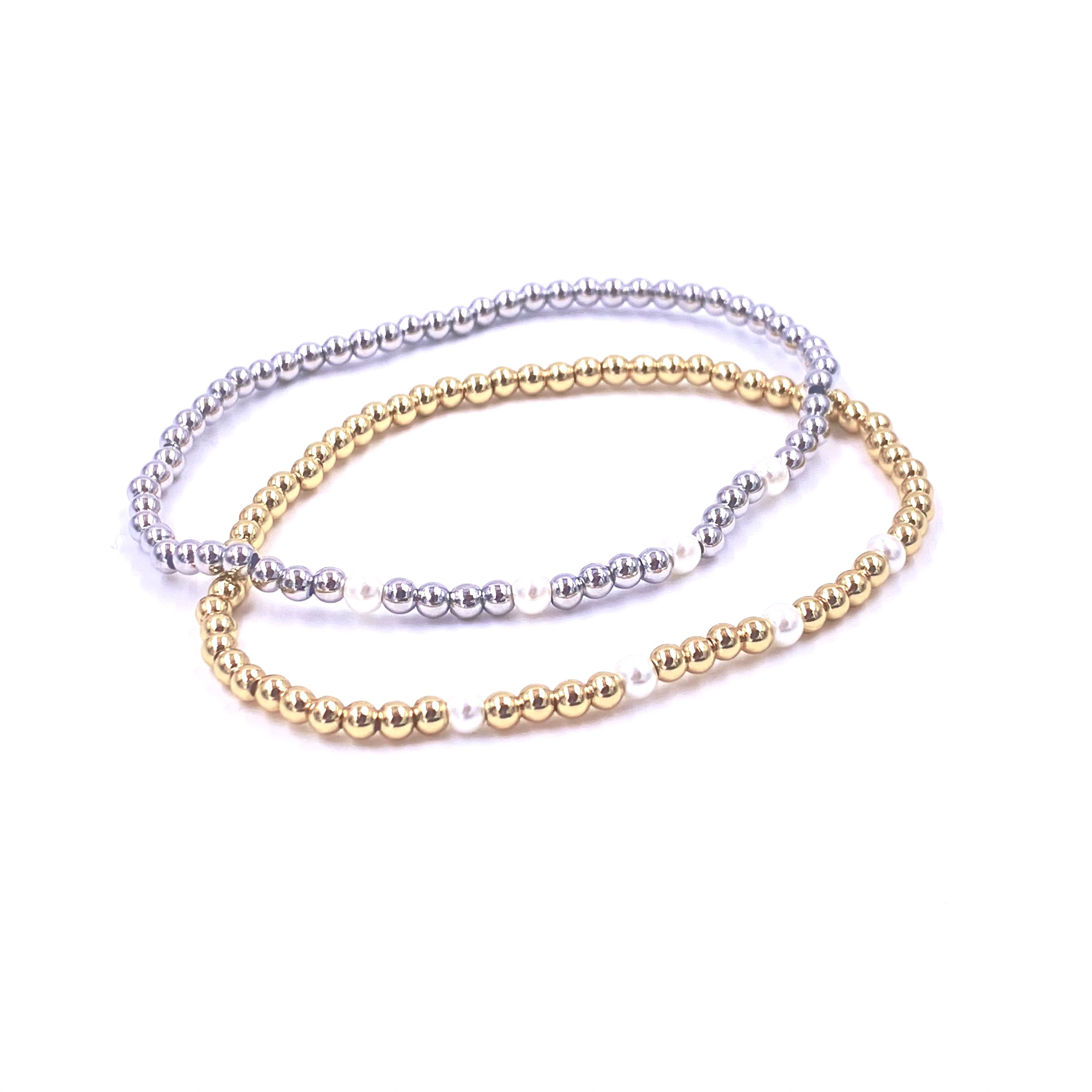 Ashley Gold Stainless Steel Gold Plated 4 Center Freshwater Pearl Stretch Beaded Bracelet for Women - Elegant Jewelry Gift for Birthday, Anniversary & Special Occasions