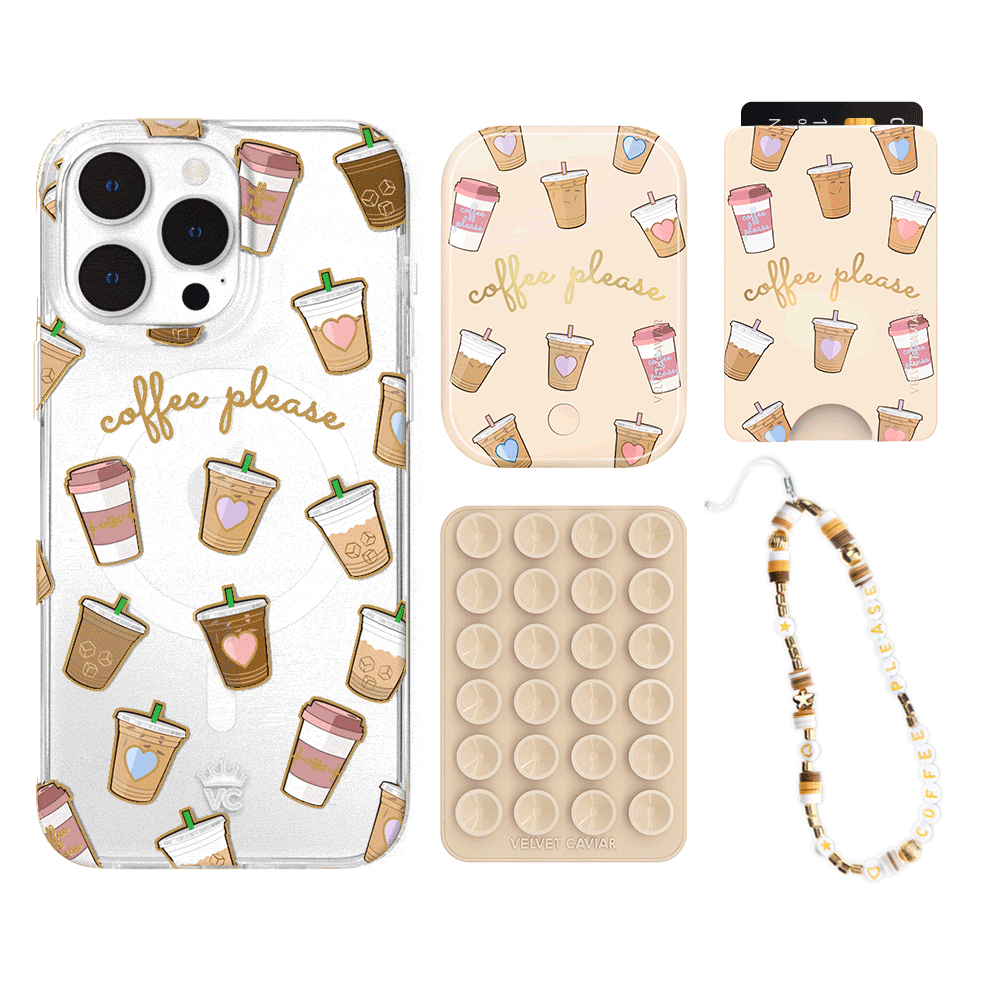 Premium Coffee First iPhone Wallet Bundle Set - Stylish & Functional Phone Case with Card Holder for Everyday Use, Travel, and On-the-Go Convenience